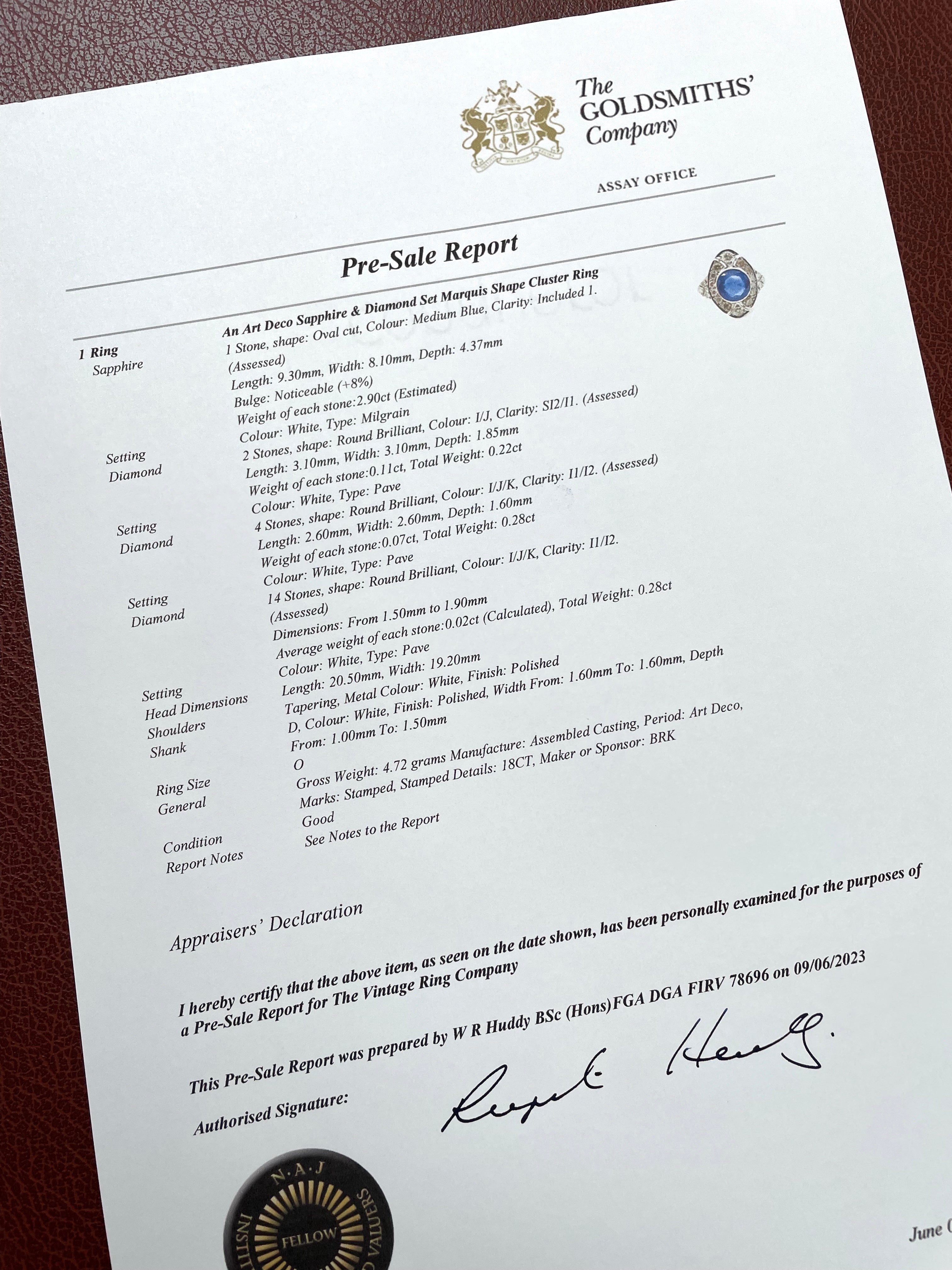 Emily Art Deco Sapphire & Diamond Cocktail Ring