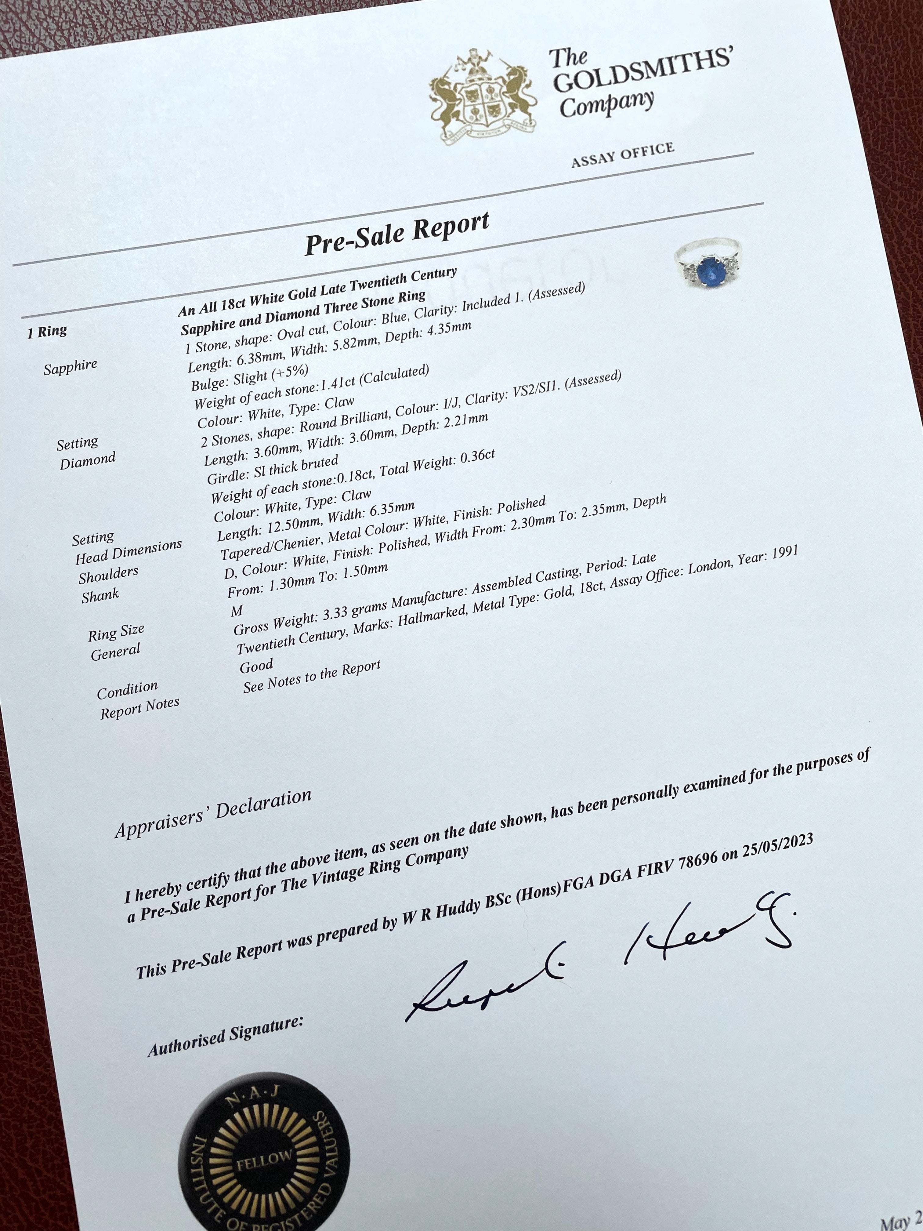 Vintage Ring Co Certificate of Authenticity