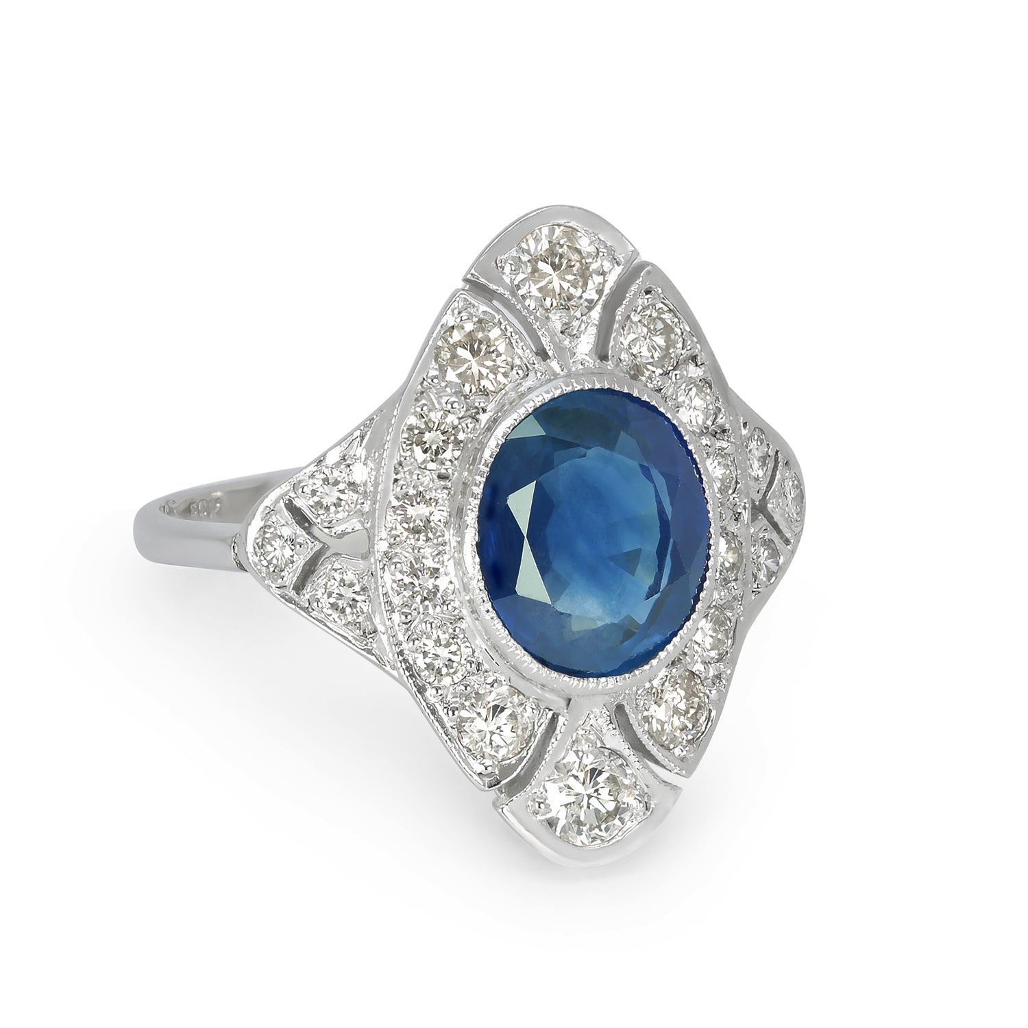 Emily Art Deco Sapphire & Diamond Cocktail Ring