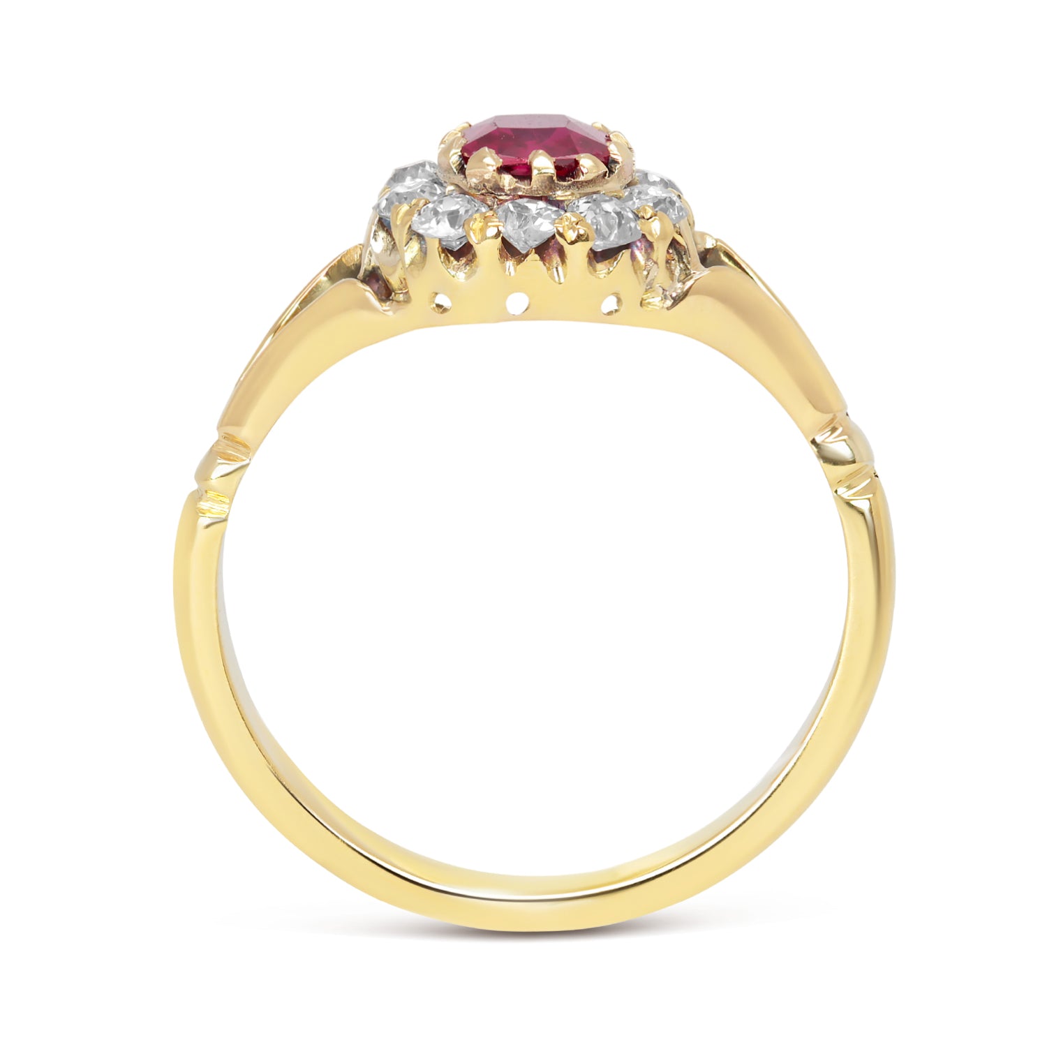 Esme Edwardian Ruby and Diamond Cluster Engagement Ring