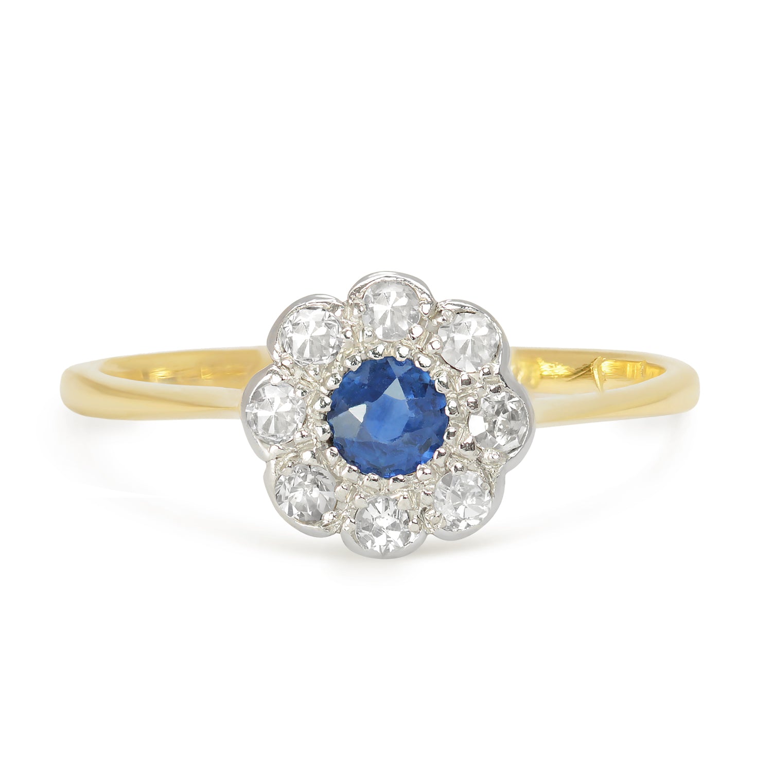Frida Antique Sapphire & Diamond Daisy Engagement Ring