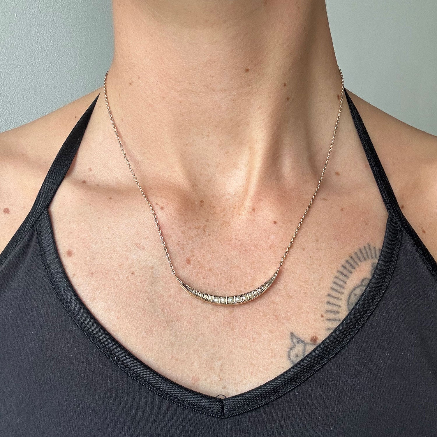 Reclaimed Vintage Pearl Crescent Necklace
