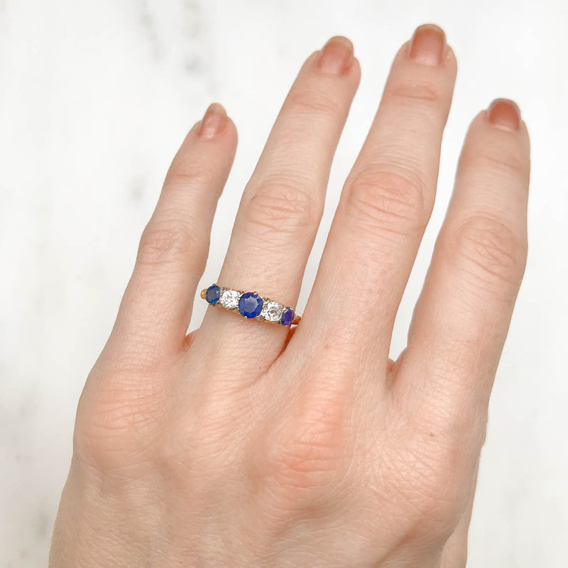 Cora Antique Sapphire and Diamond Five Stone Engagement Ring