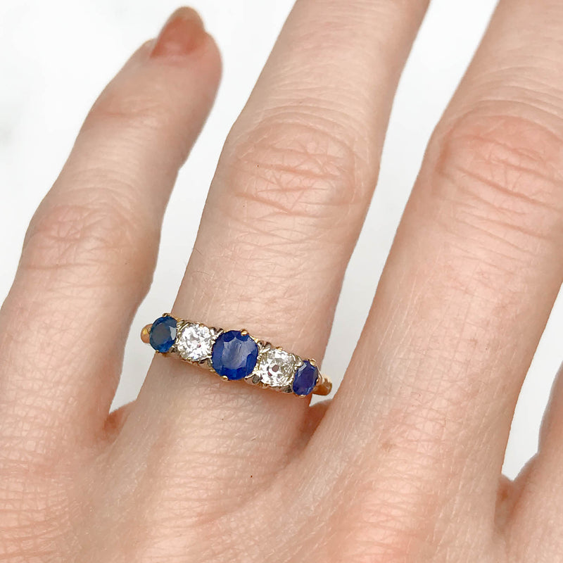 Cora Antique Sapphire and Diamond Five Stone Engagement Ring