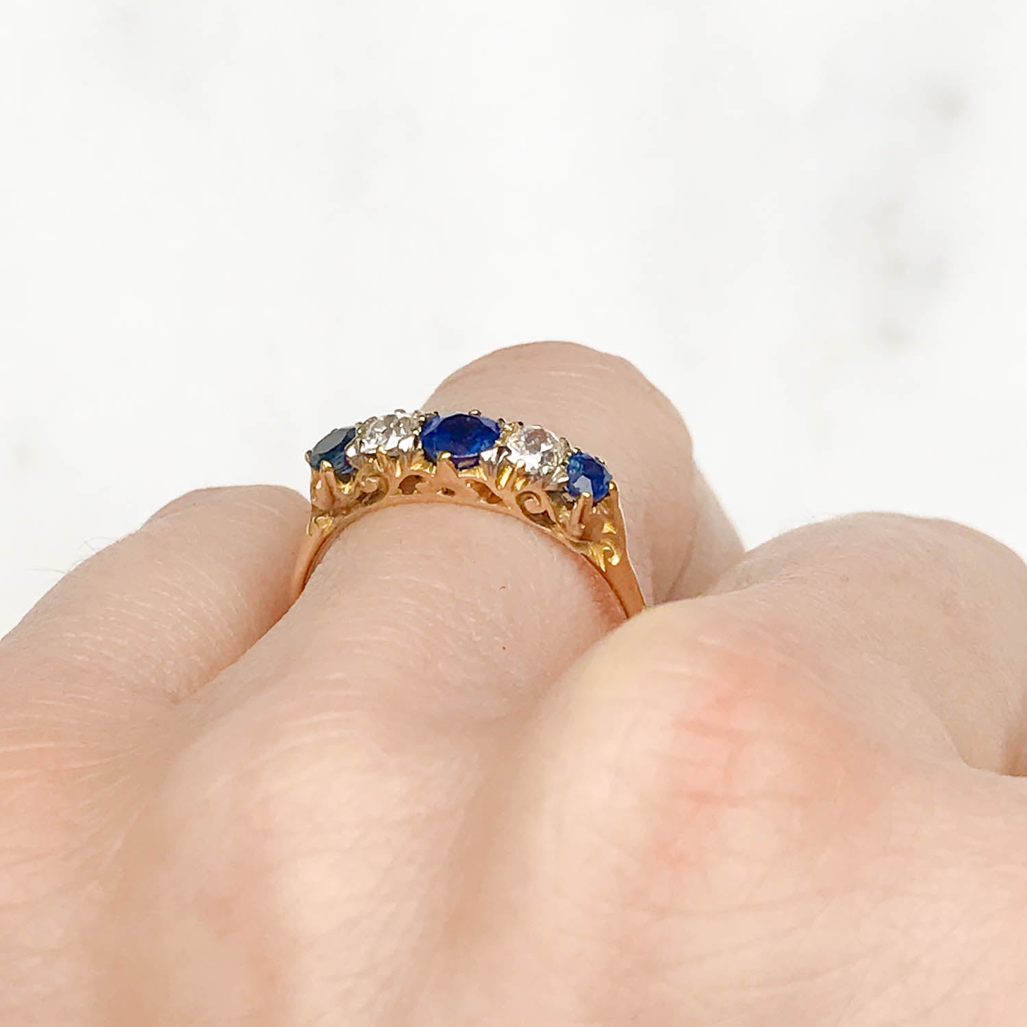 Cora Antique Sapphire & Diamond Five Stone Ring