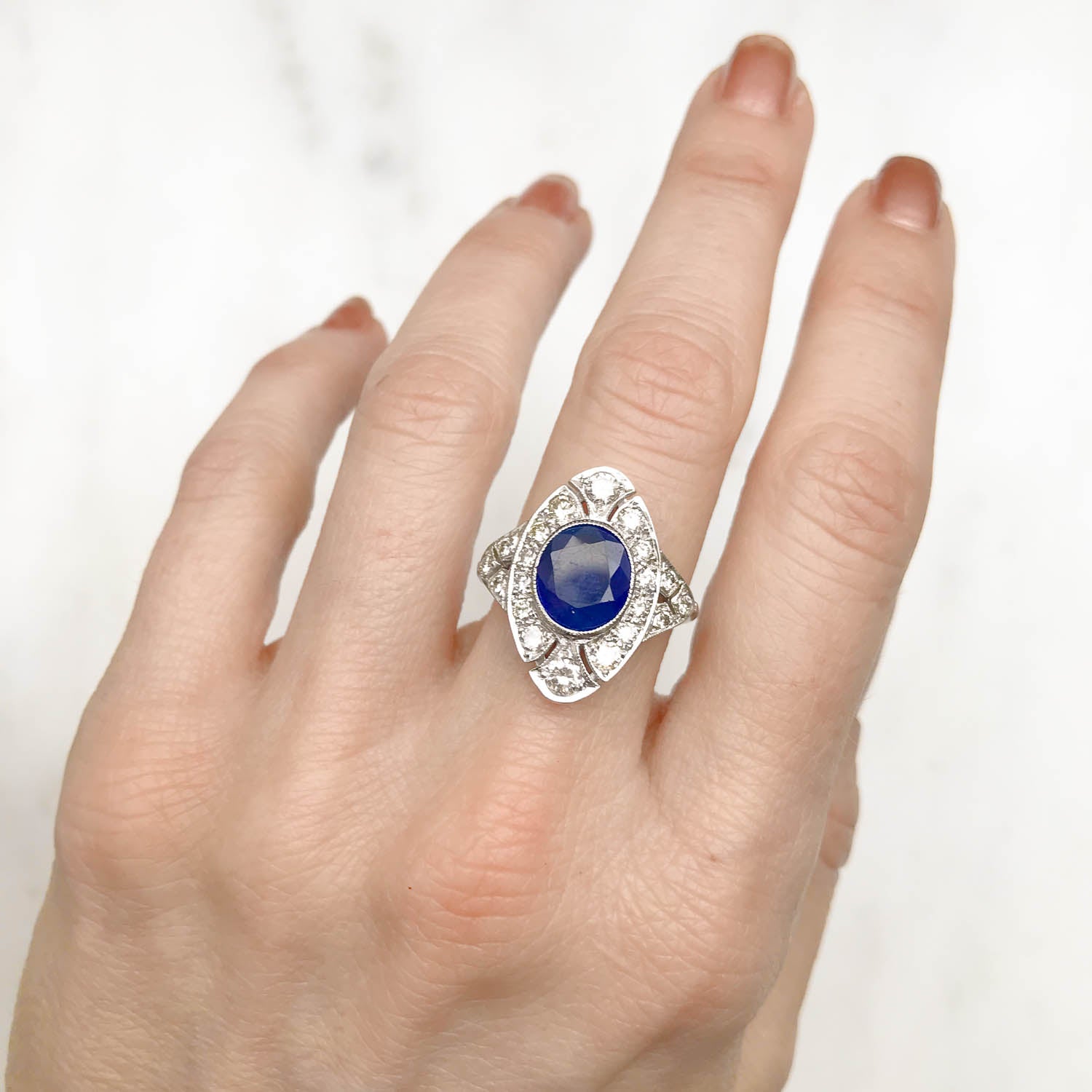 Emily Art Deco Sapphire & Diamond Cocktail Ring
