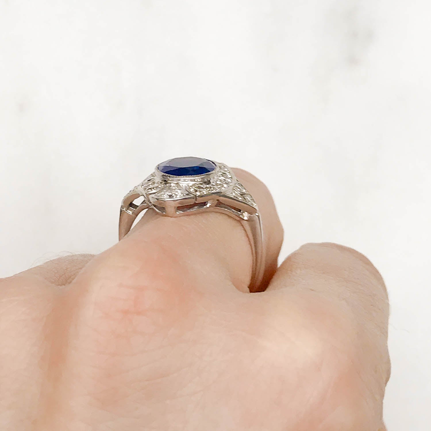 Emily Art Deco Sapphire & Diamond Cocktail Ring