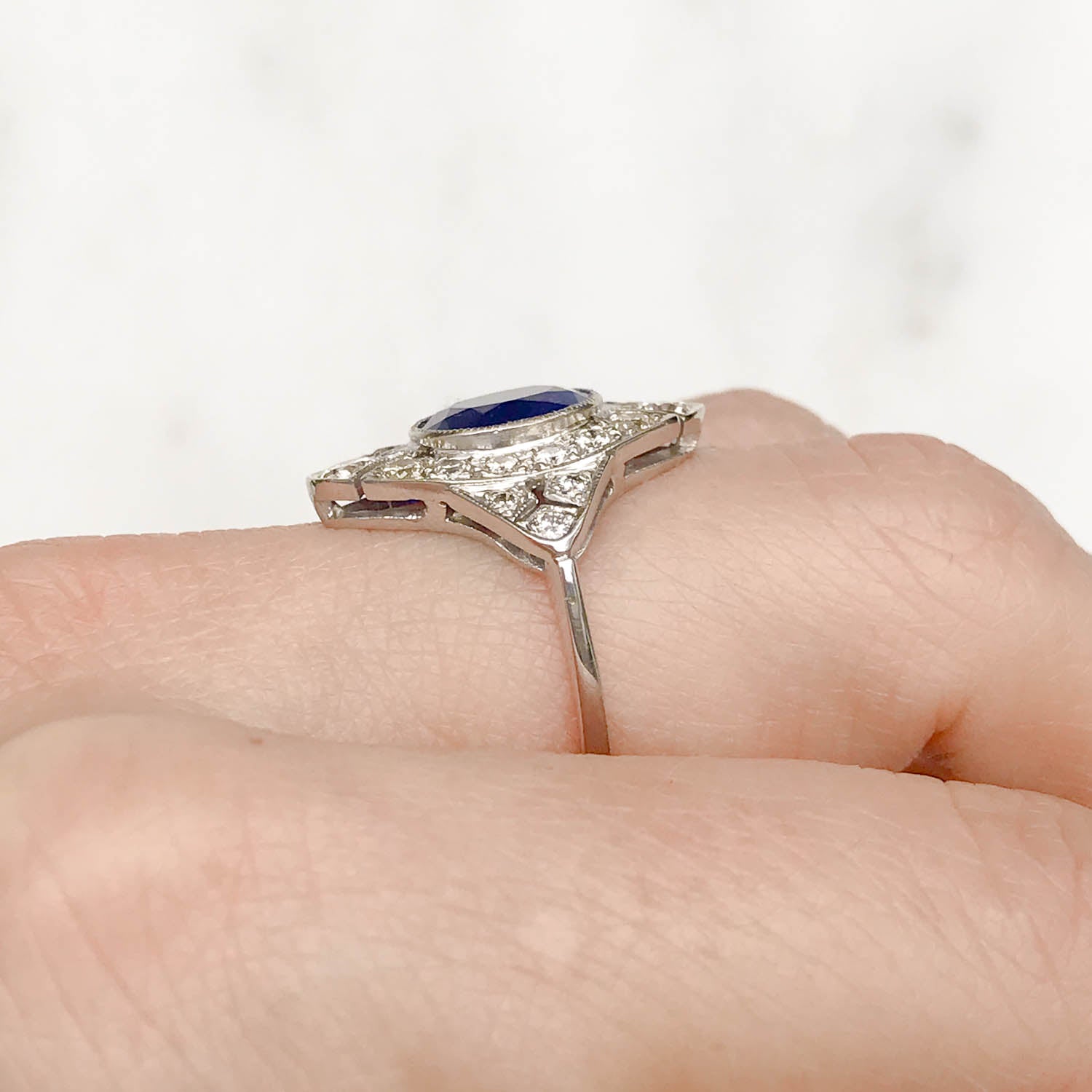 Emily Art Deco Sapphire & Diamond Cocktail Ring
