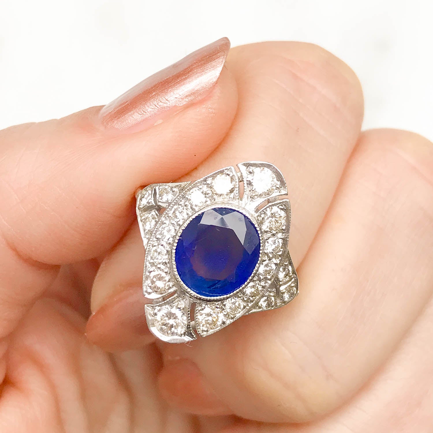 Emily Art Deco Sapphire & Diamond Cocktail Ring