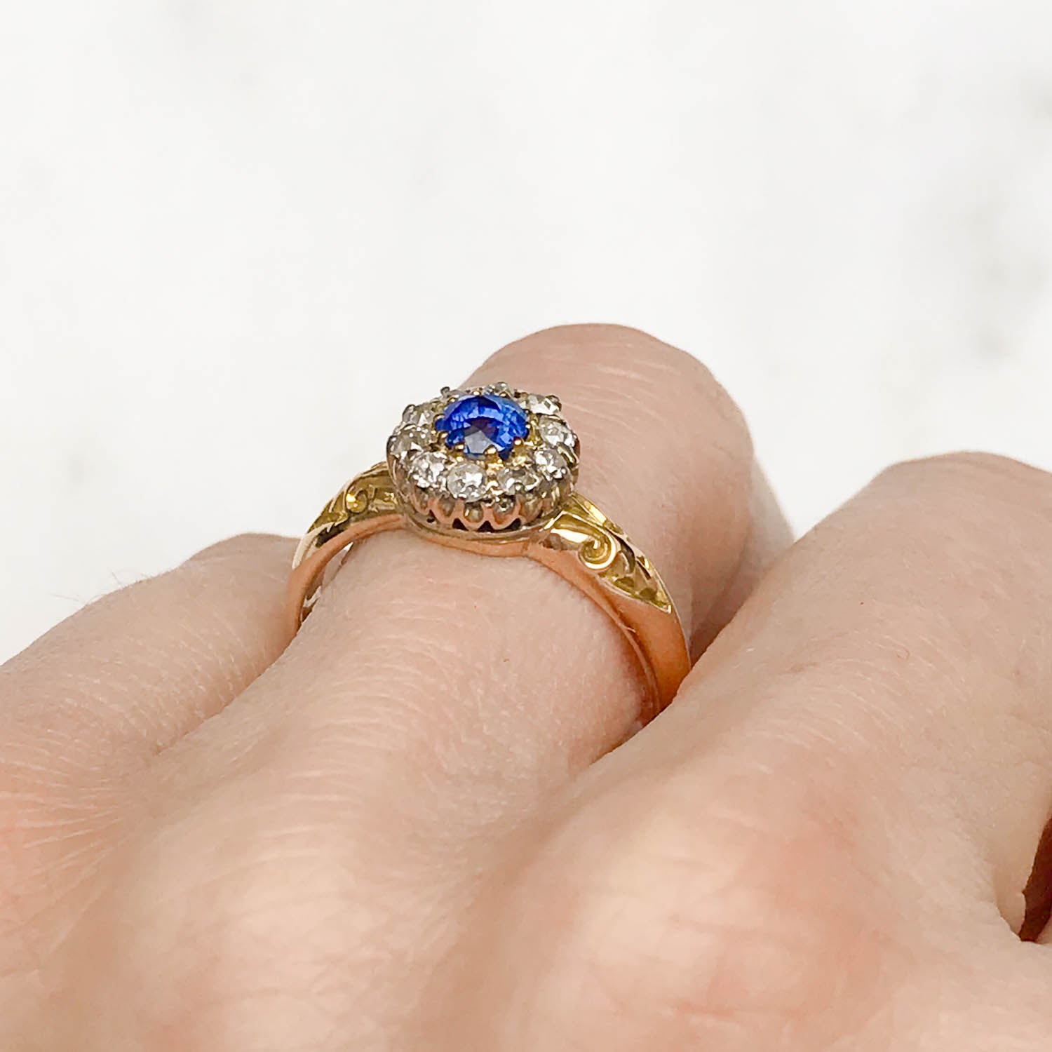Leila Edwardian Sapphire & Diamond Cluster Ring