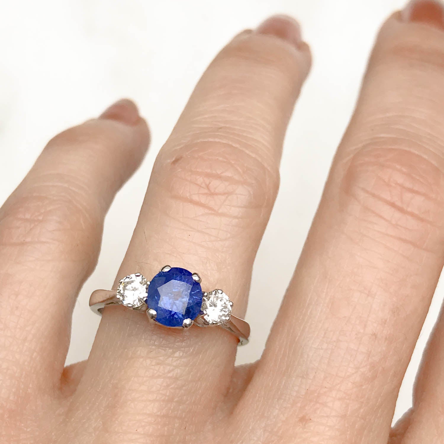 Nicole Vintage Three Stone Engagement Ring Sapphire and Diamond