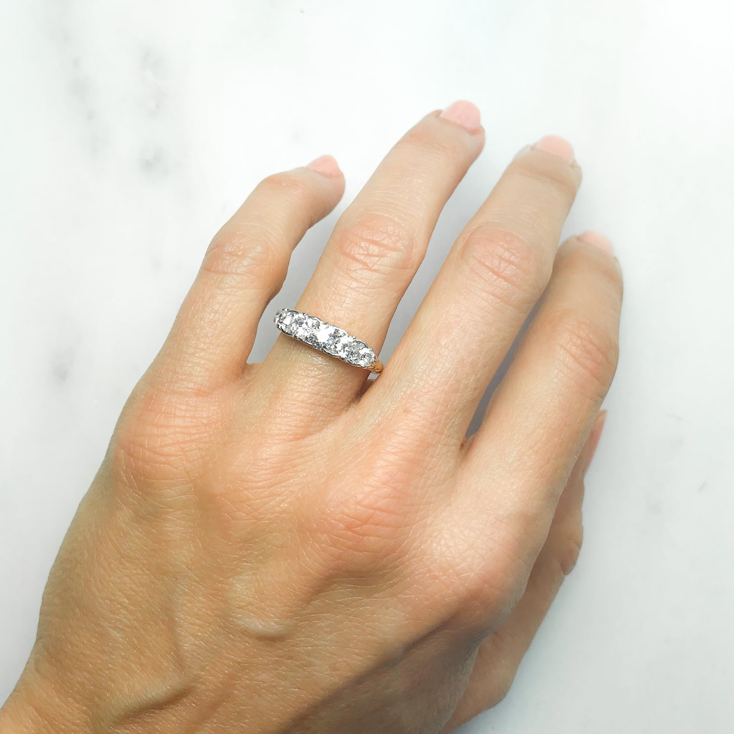 Beatrice Victorian carved five stone diamond ring