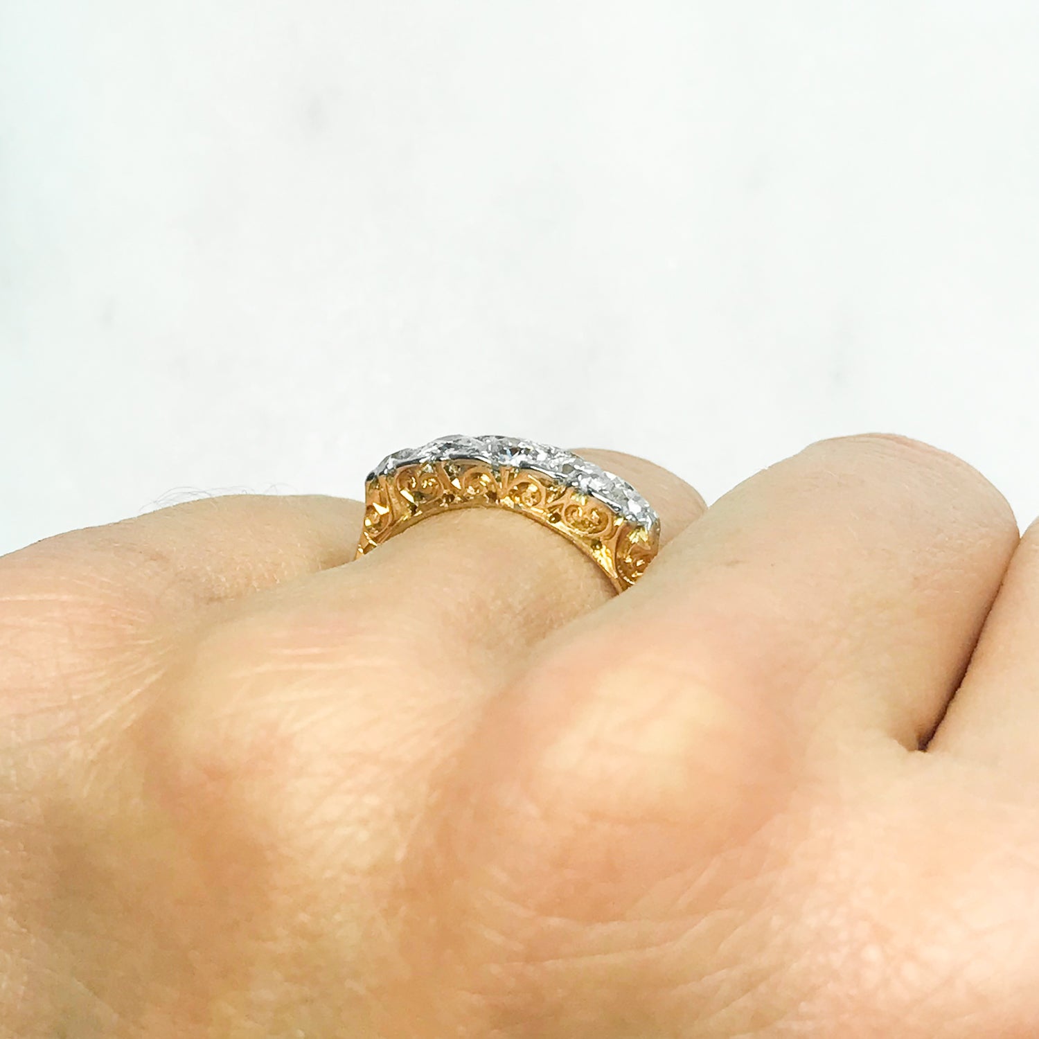 Beatrice Victorian carved five stone diamond ring