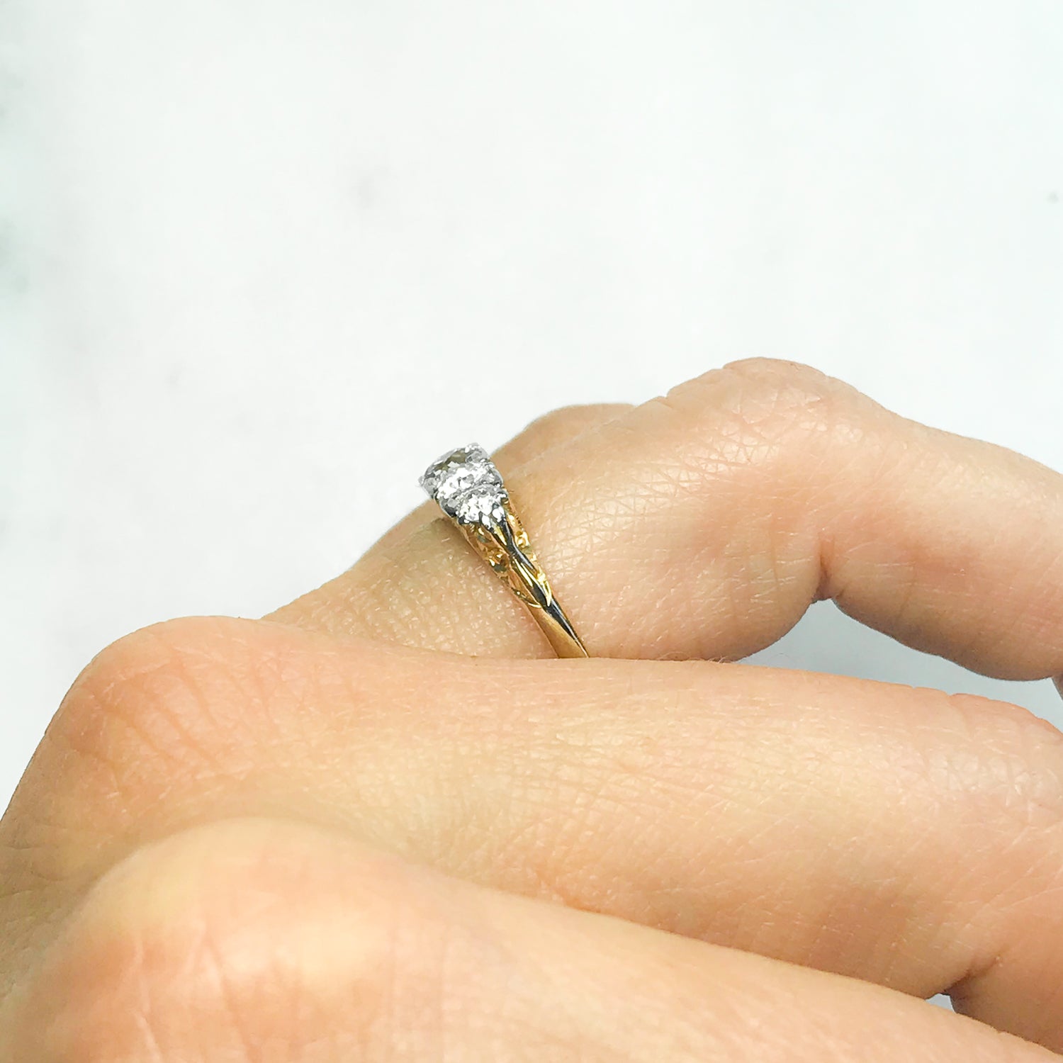 Beatrice Victorian carved five stone diamond ring