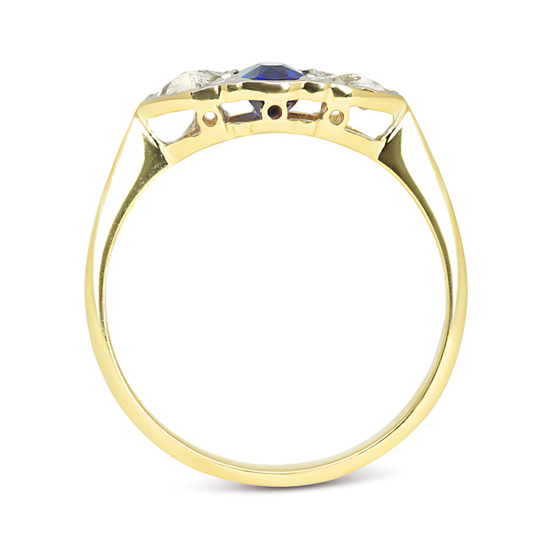 Bridget Antique Sapphire and Diamond Three Stone Engagement Ring