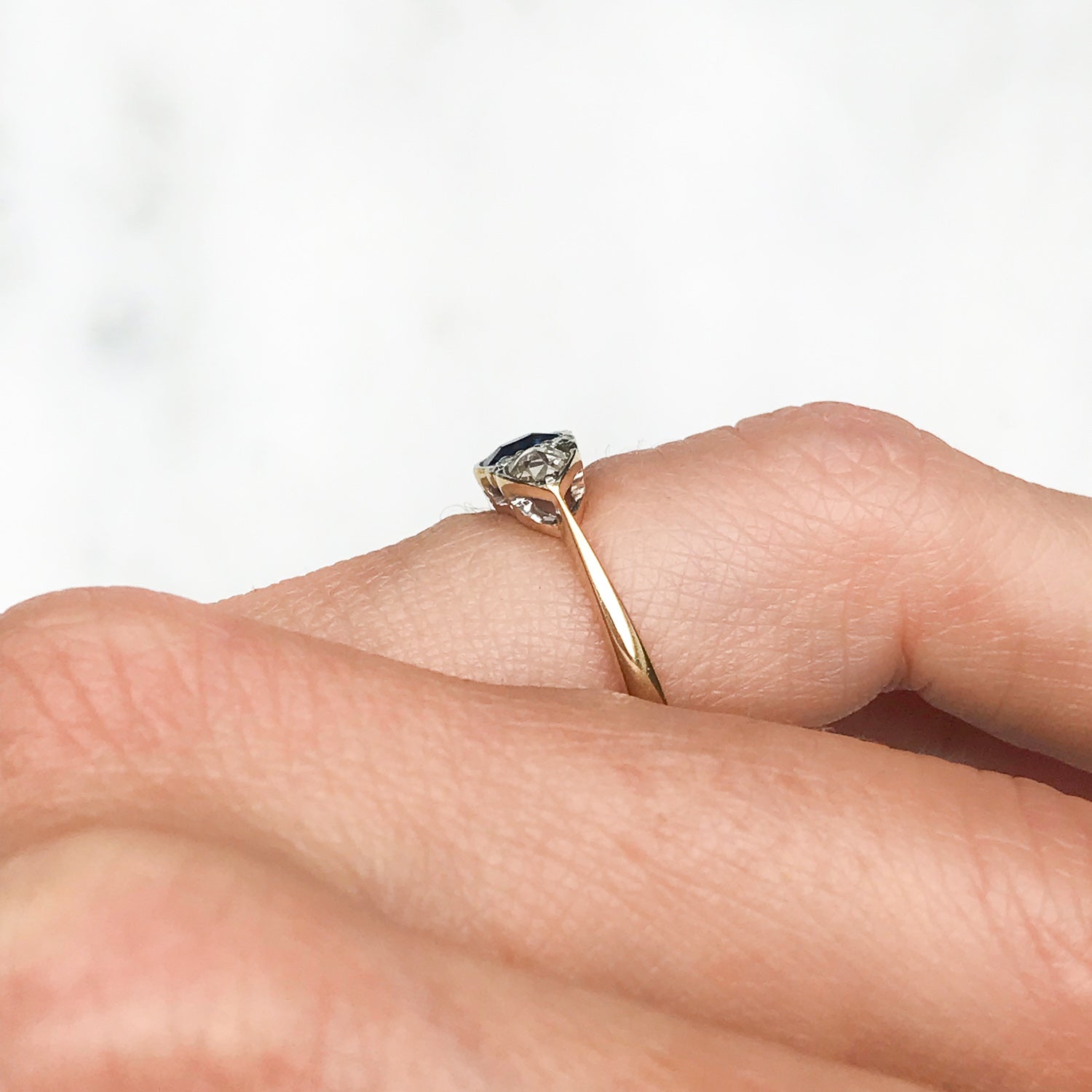 Bridget Antique Sapphire & Diamond Three Stone Engagement Ring