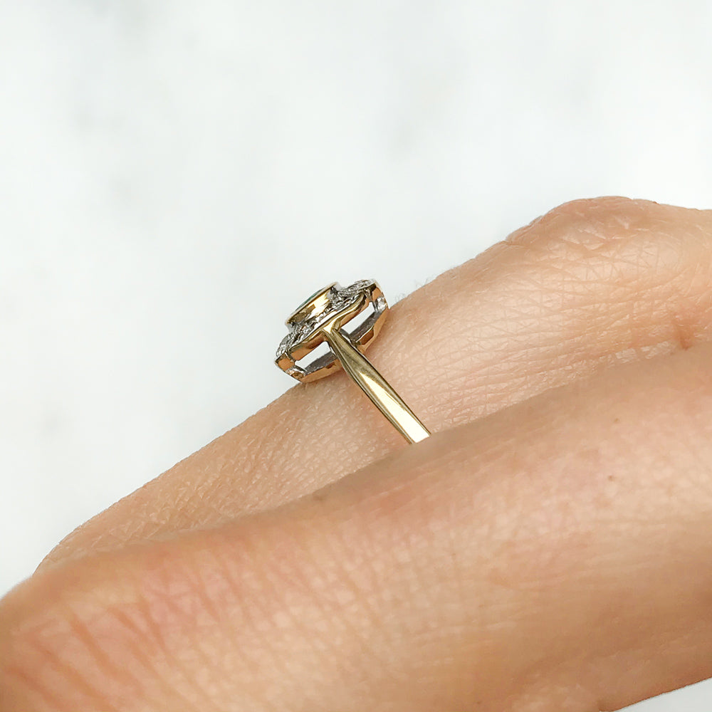 Celeste emerald and diamond cluster engagement ring