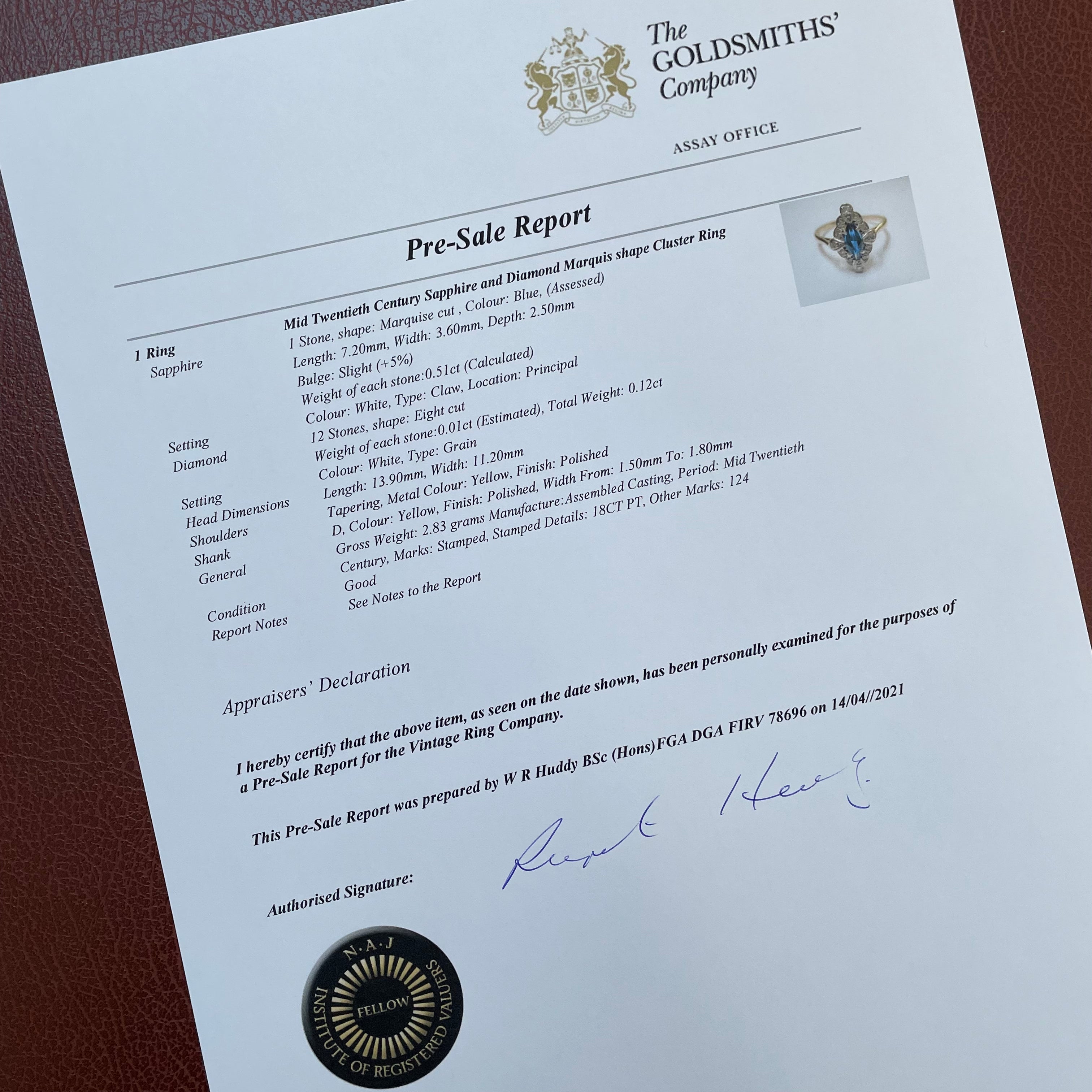 Lucinda vintage mid-century marquise cut sapphire and diamond ring