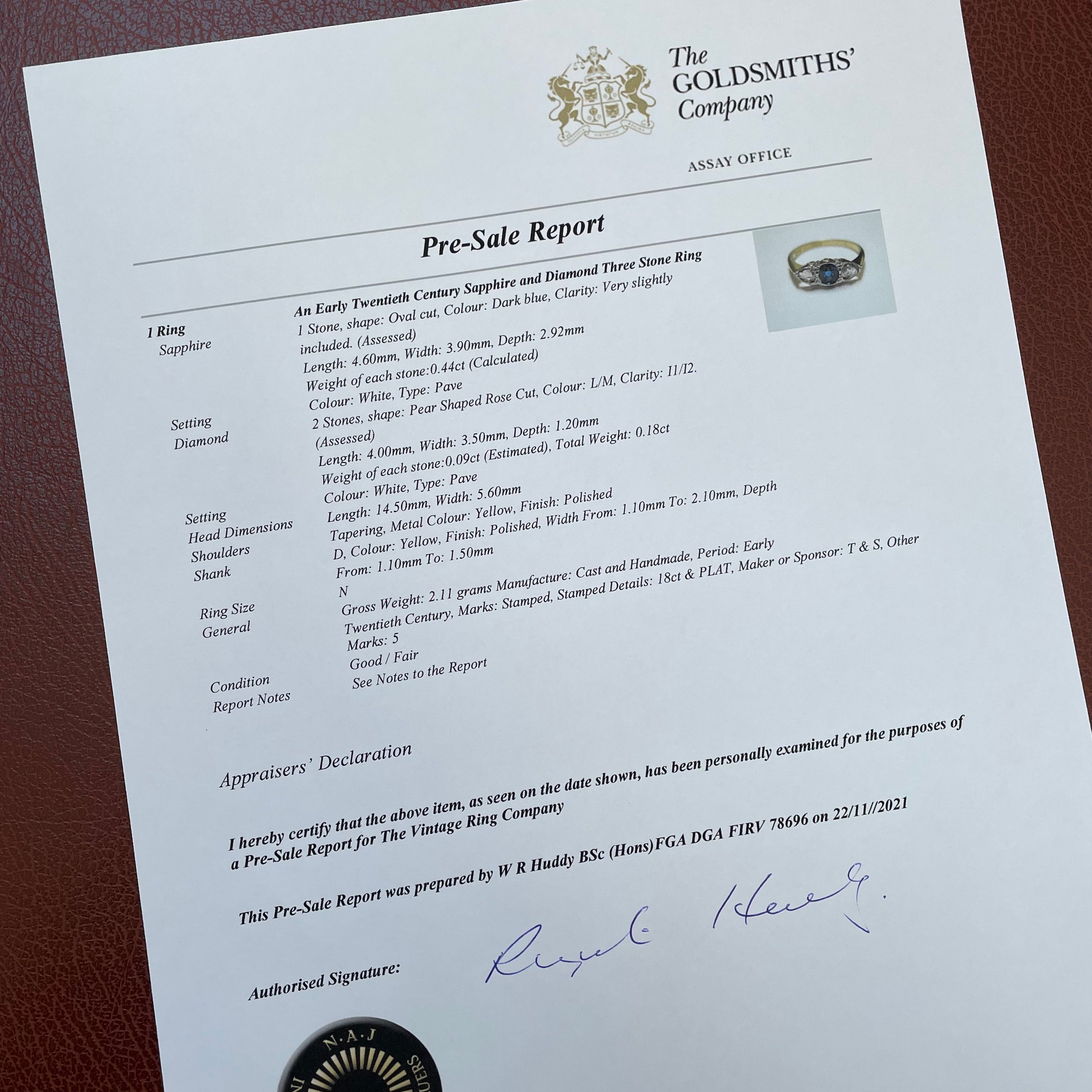 Bridget Antique Sapphire & Diamond Three Stone Engagement Ring