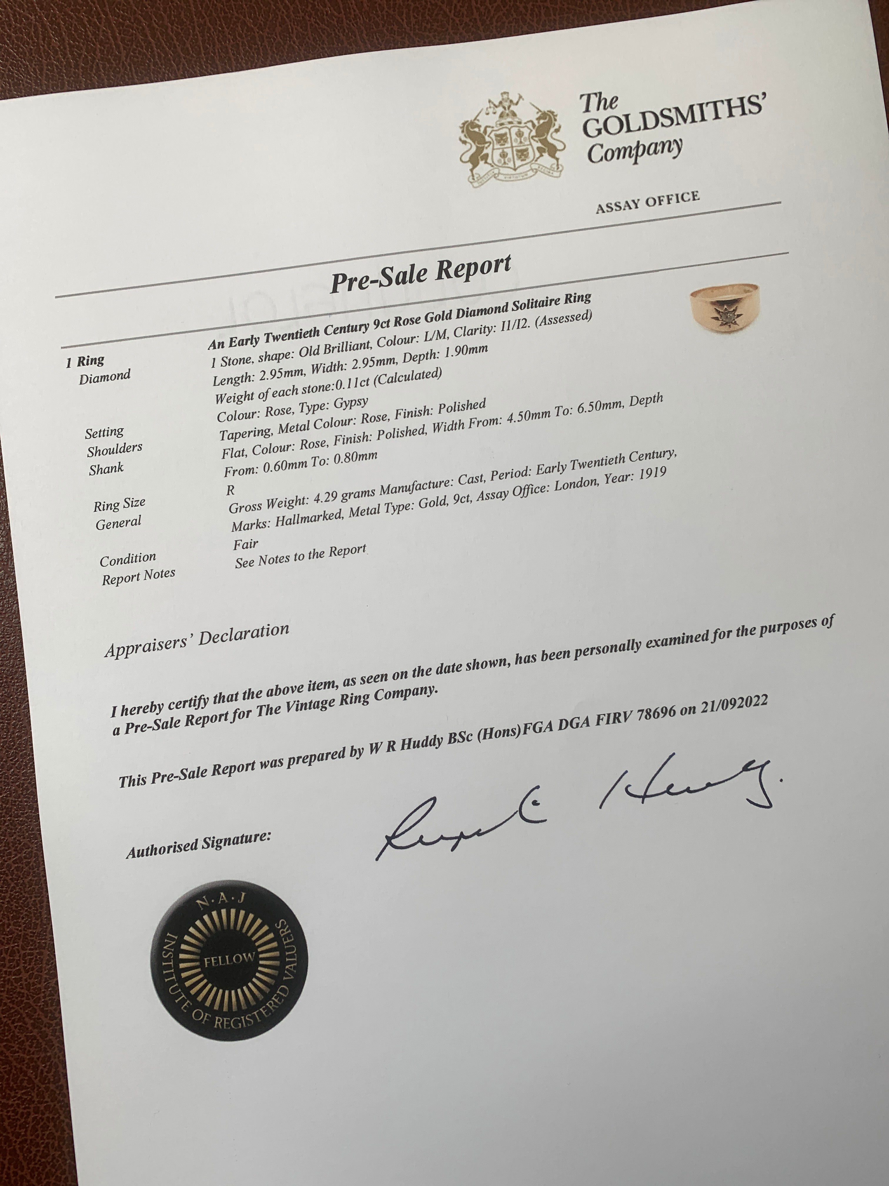 Jamie antique rose gold & diamond gypsy ring