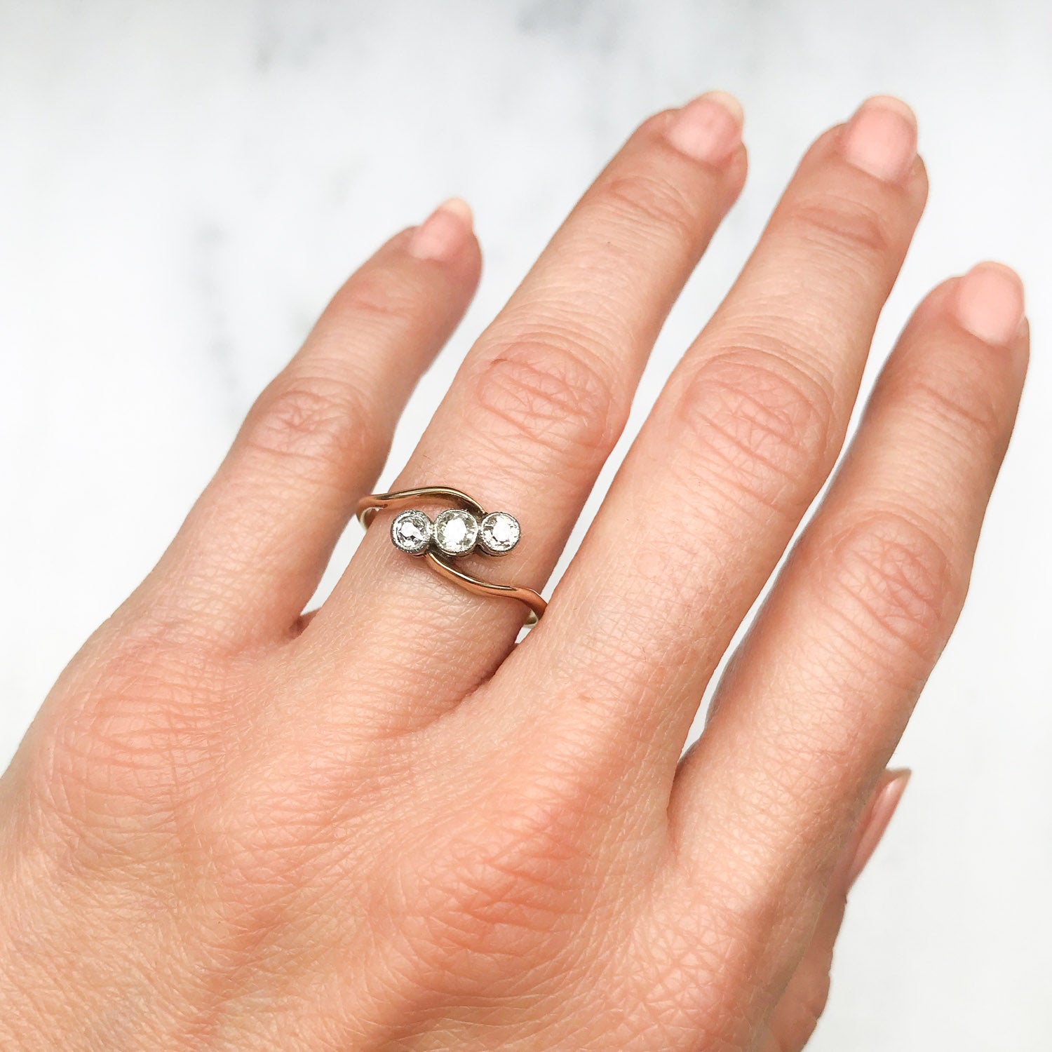 Charlotte Antique Three Stone Diamond Engagement Ring