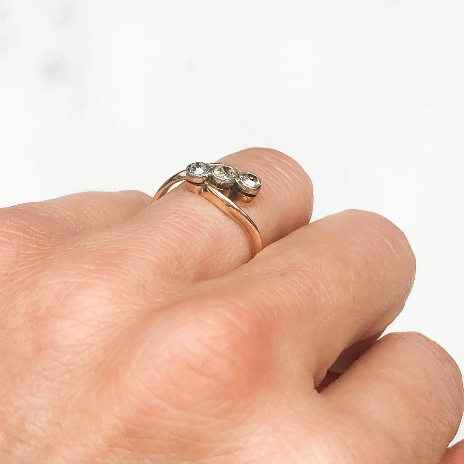 Charlotte Antique Three Stone Diamond Engagement Ring