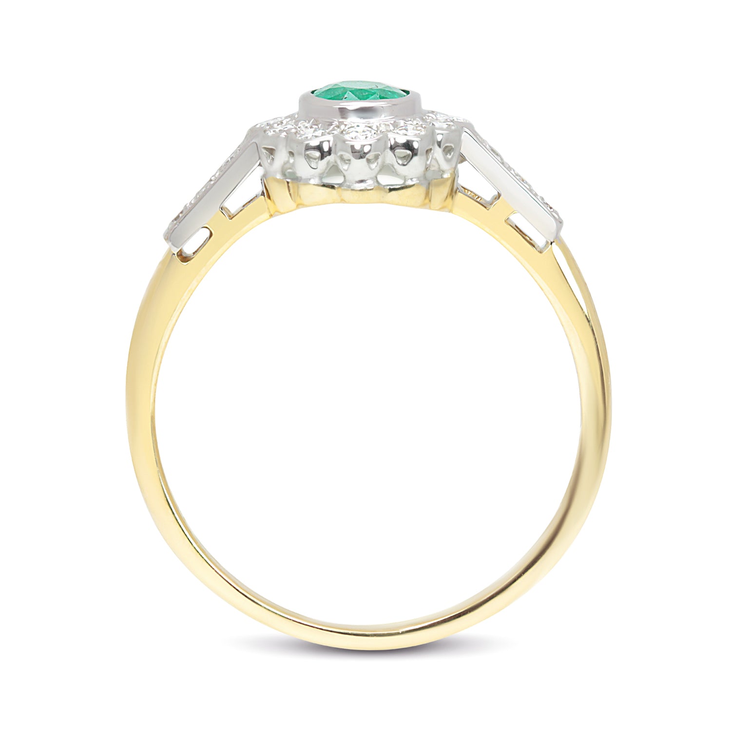 Clara vintage emerald and diamond cluster engagement ring