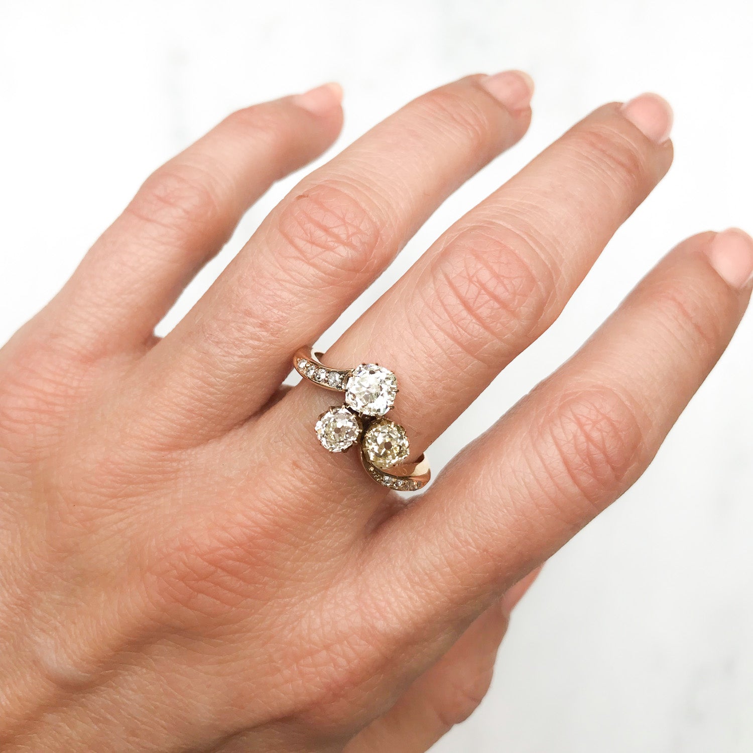 Clover Antique Edwardian Three Stone Diamond Engagement Ring