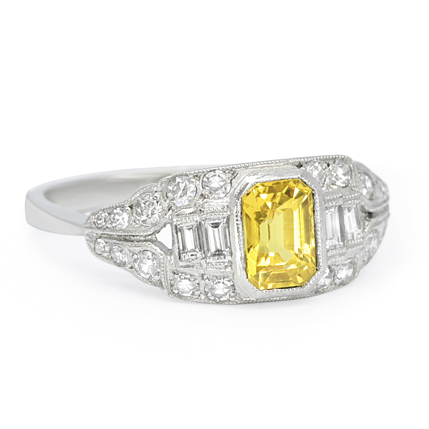 Coco Art Deco style yellow sapphire and diamond ring