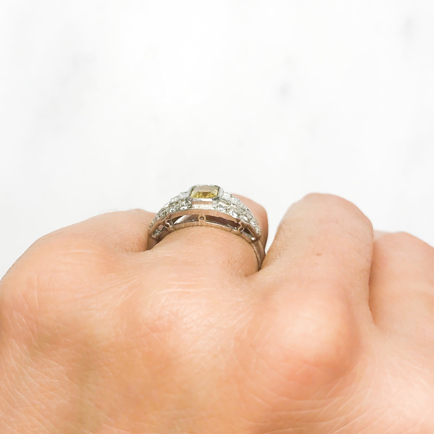 Coco Art Deco style yellow sapphire and diamond ring