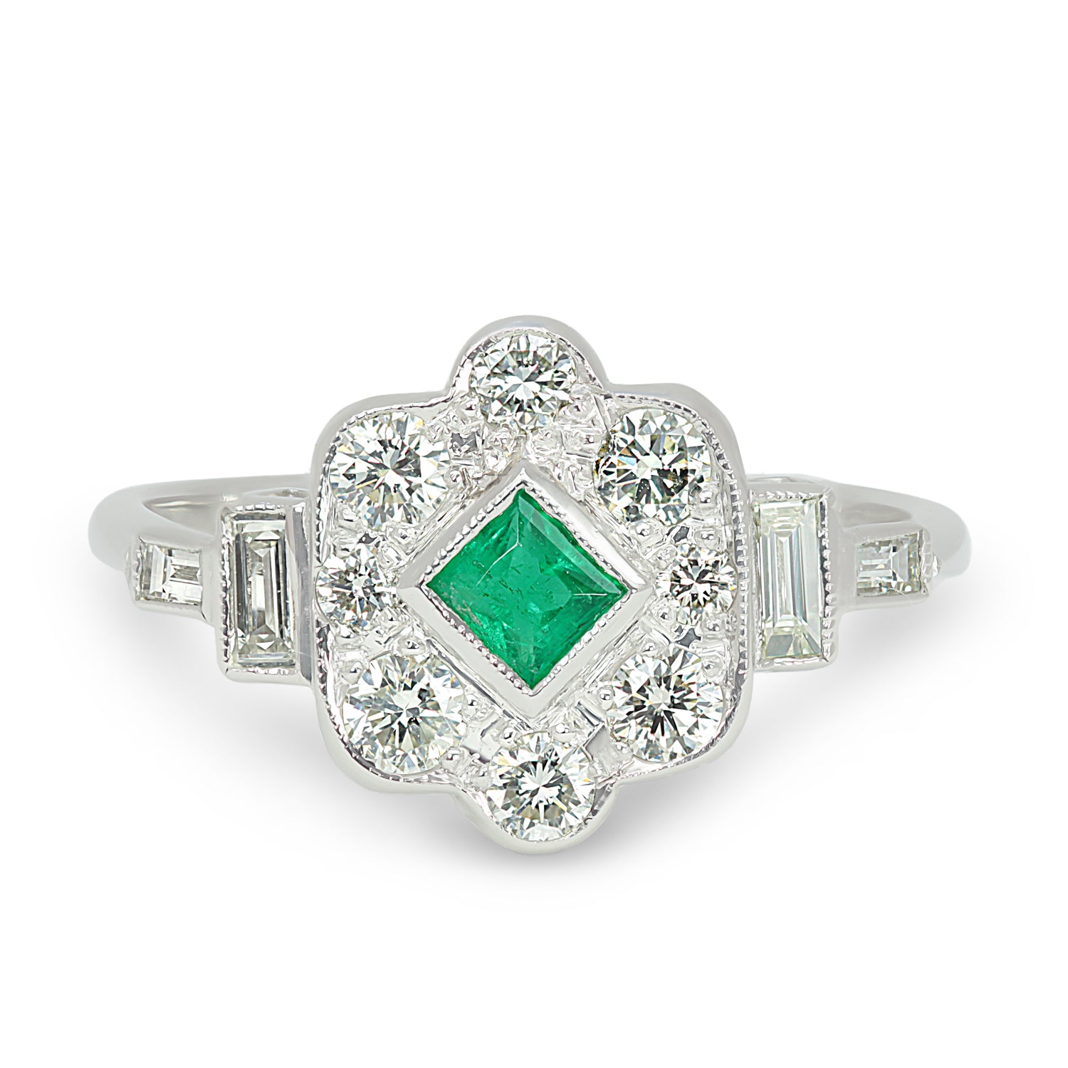 Darcy vintage emerald & diamond cluster engagement ring