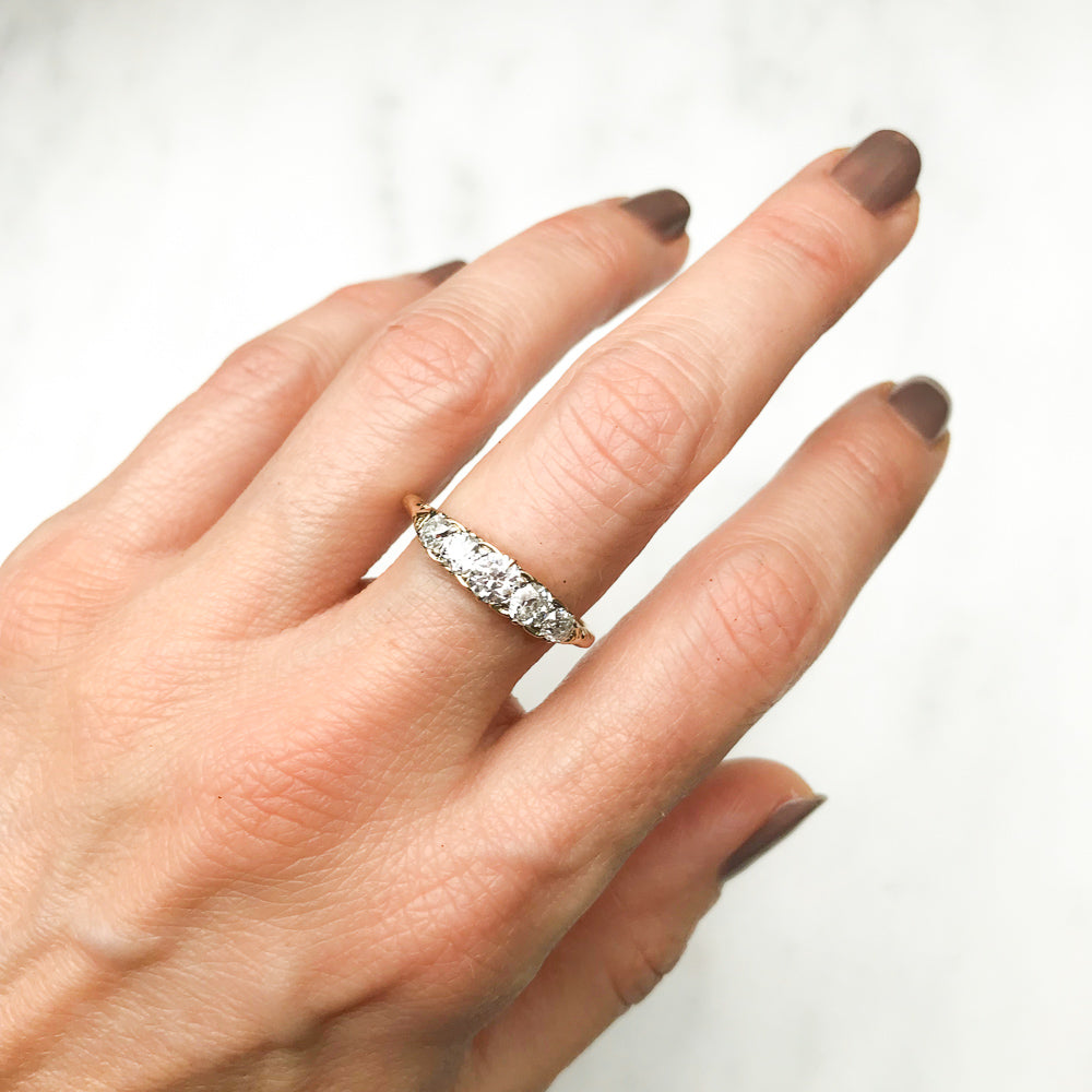 Eleanor antique Victorian five stone diamond engagement ring