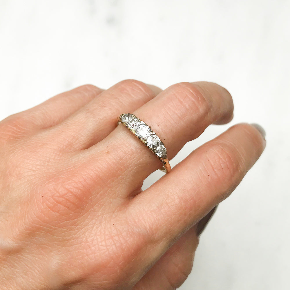 Eleanor antique Victorian five stone diamond engagement ring