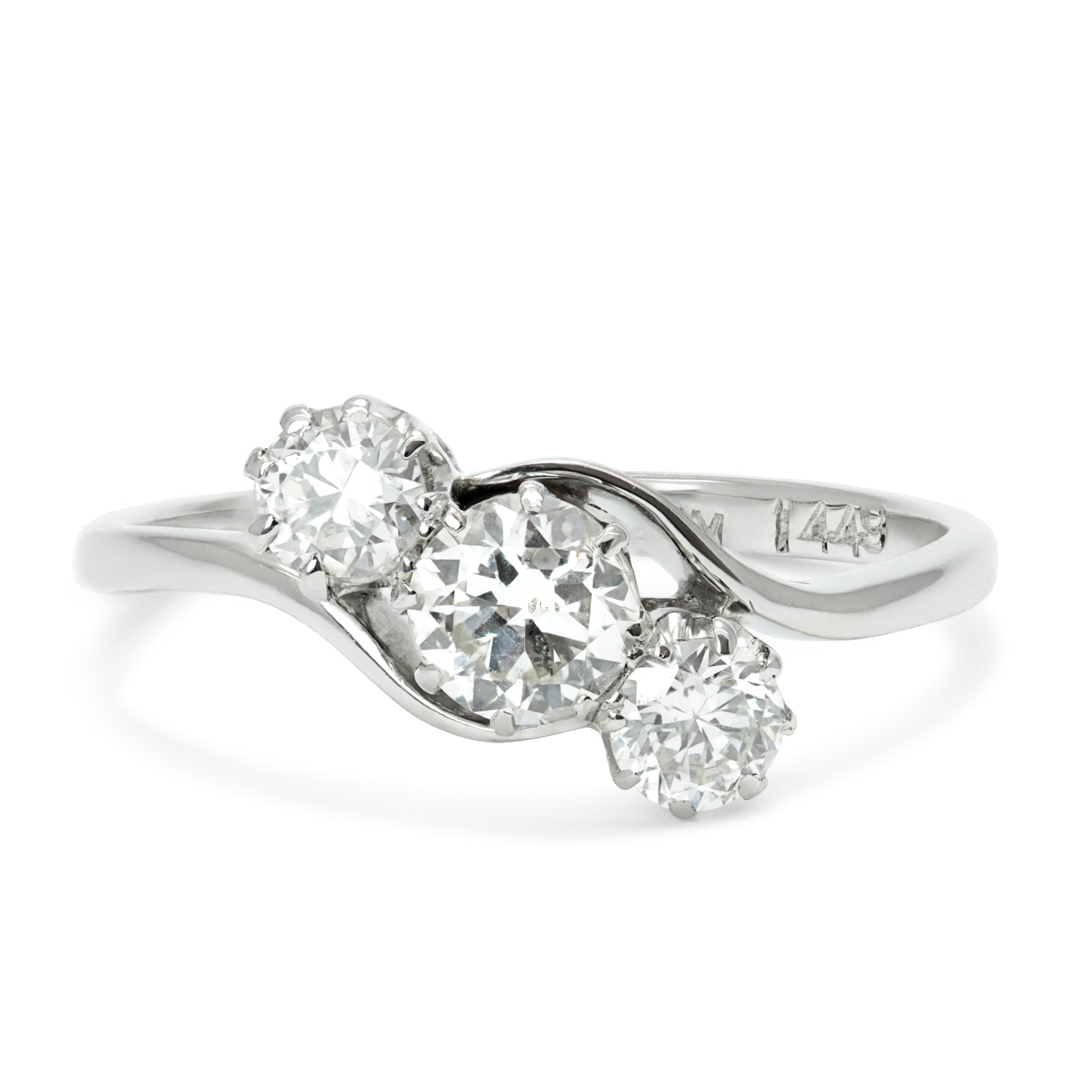 Emmeline antique three stone diamond engagement ring