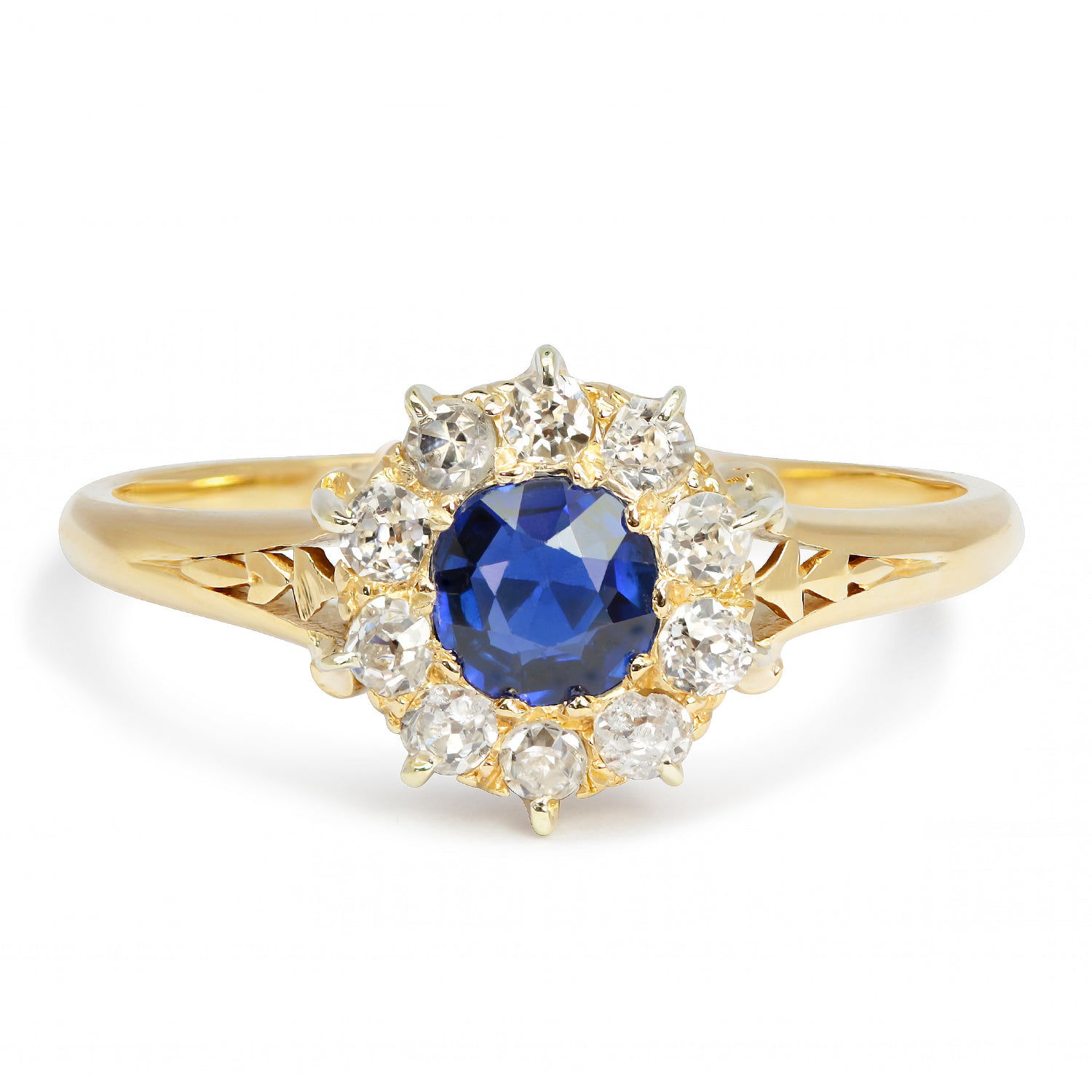 Flora antique Victorian sapphire and diamond cluster engagement ring