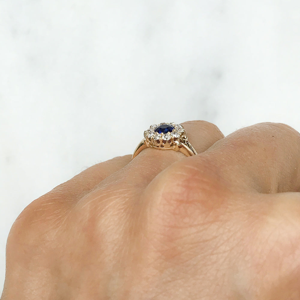 Flora antique Victorian sapphire and diamond cluster engagement ring