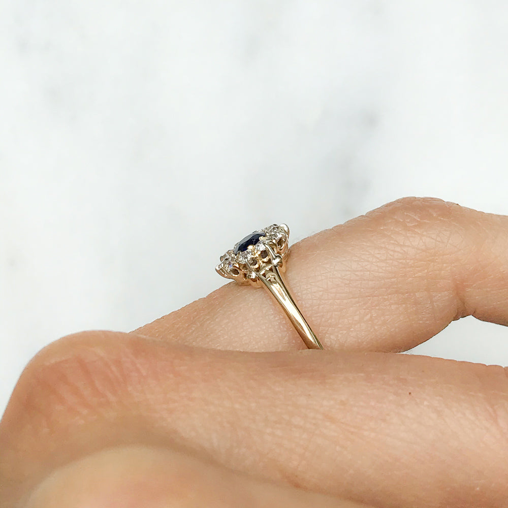 Flora antique Victorian sapphire and diamond cluster engagement ring