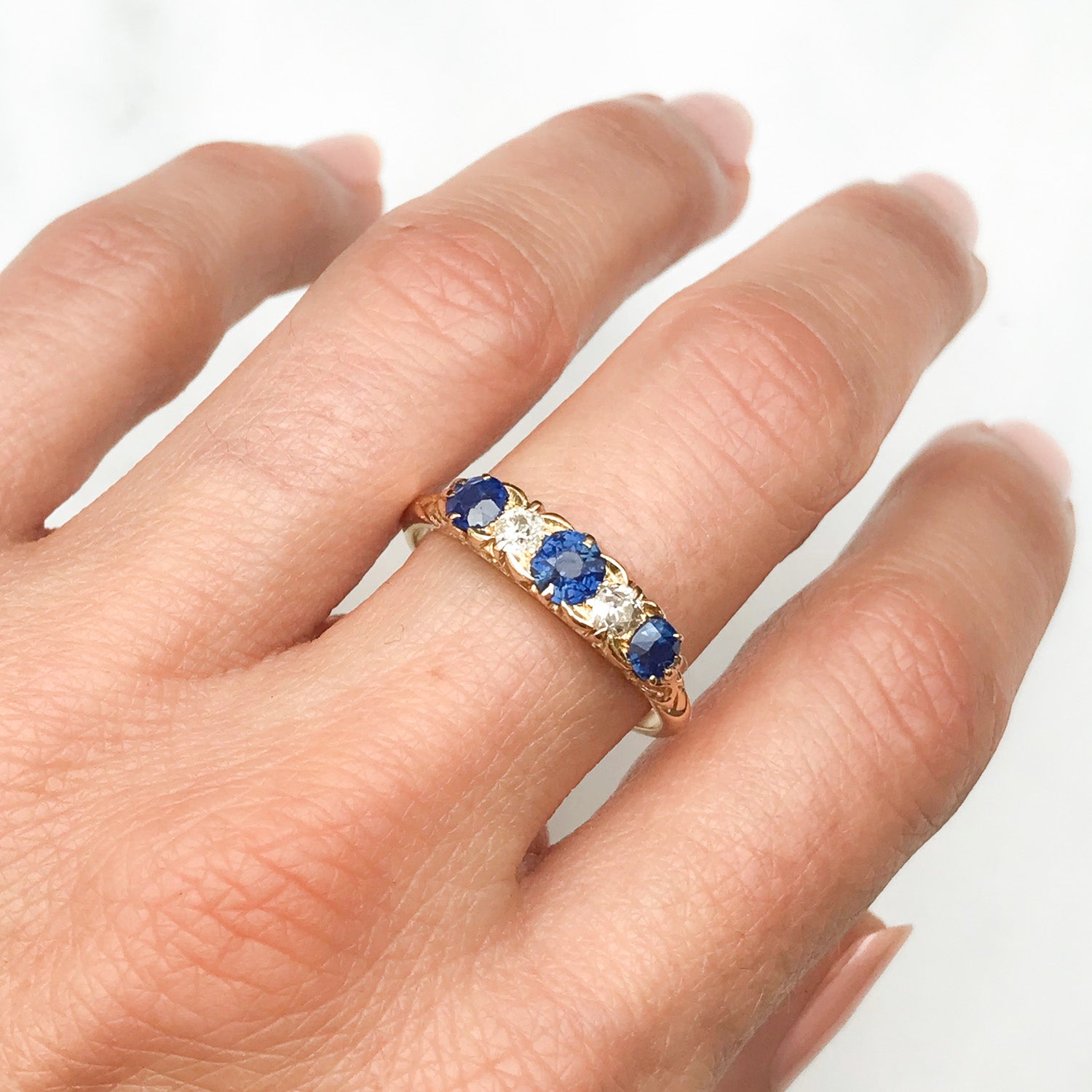 Georgina Antique Sapphire and Diamond Five Stone Engagement Ring