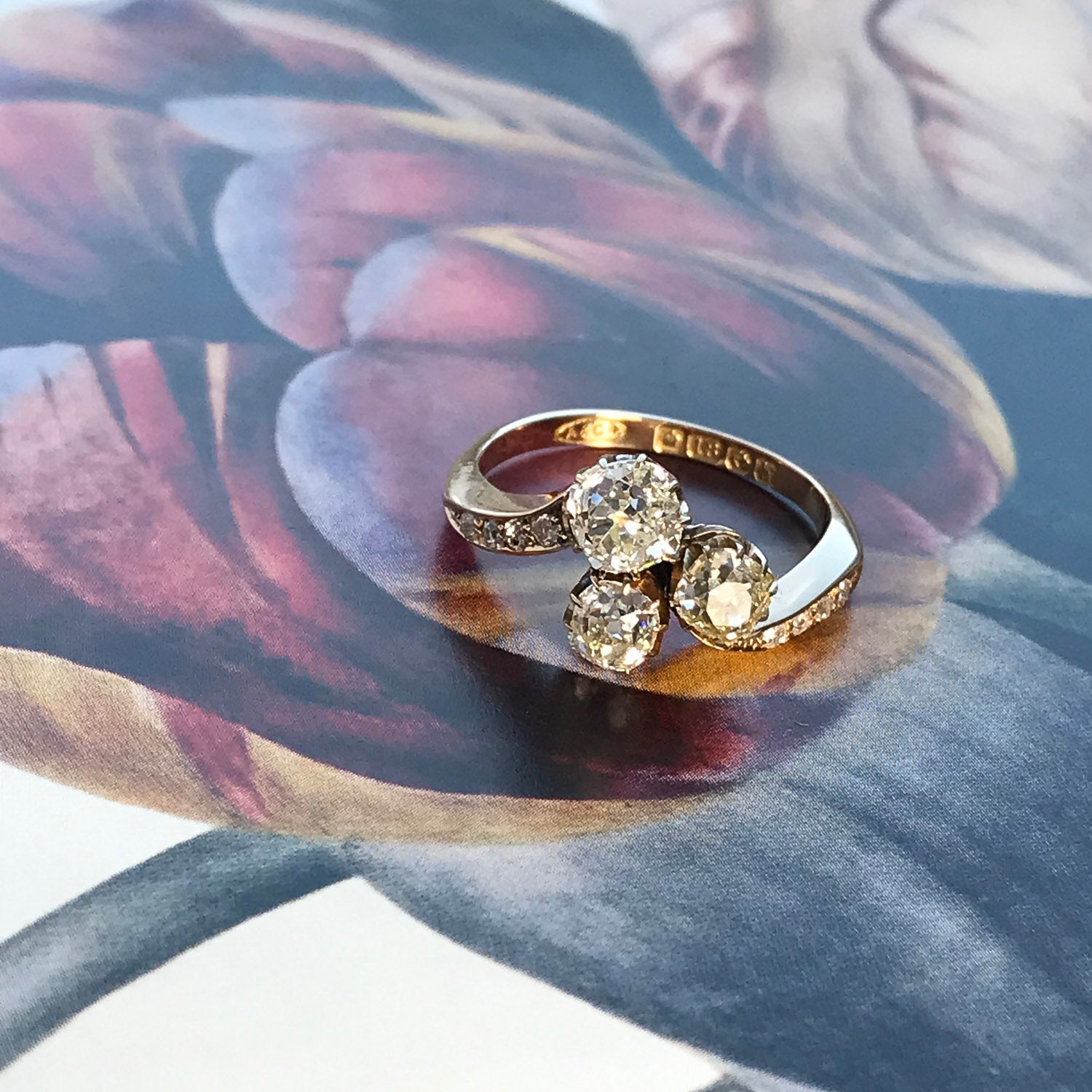 Clover Antique Edwardian Three Stone Diamond Engagement Ring