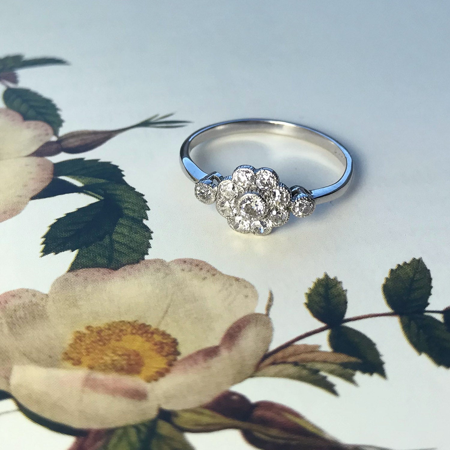 Primrose antique diamond daisy cluster engagement ring