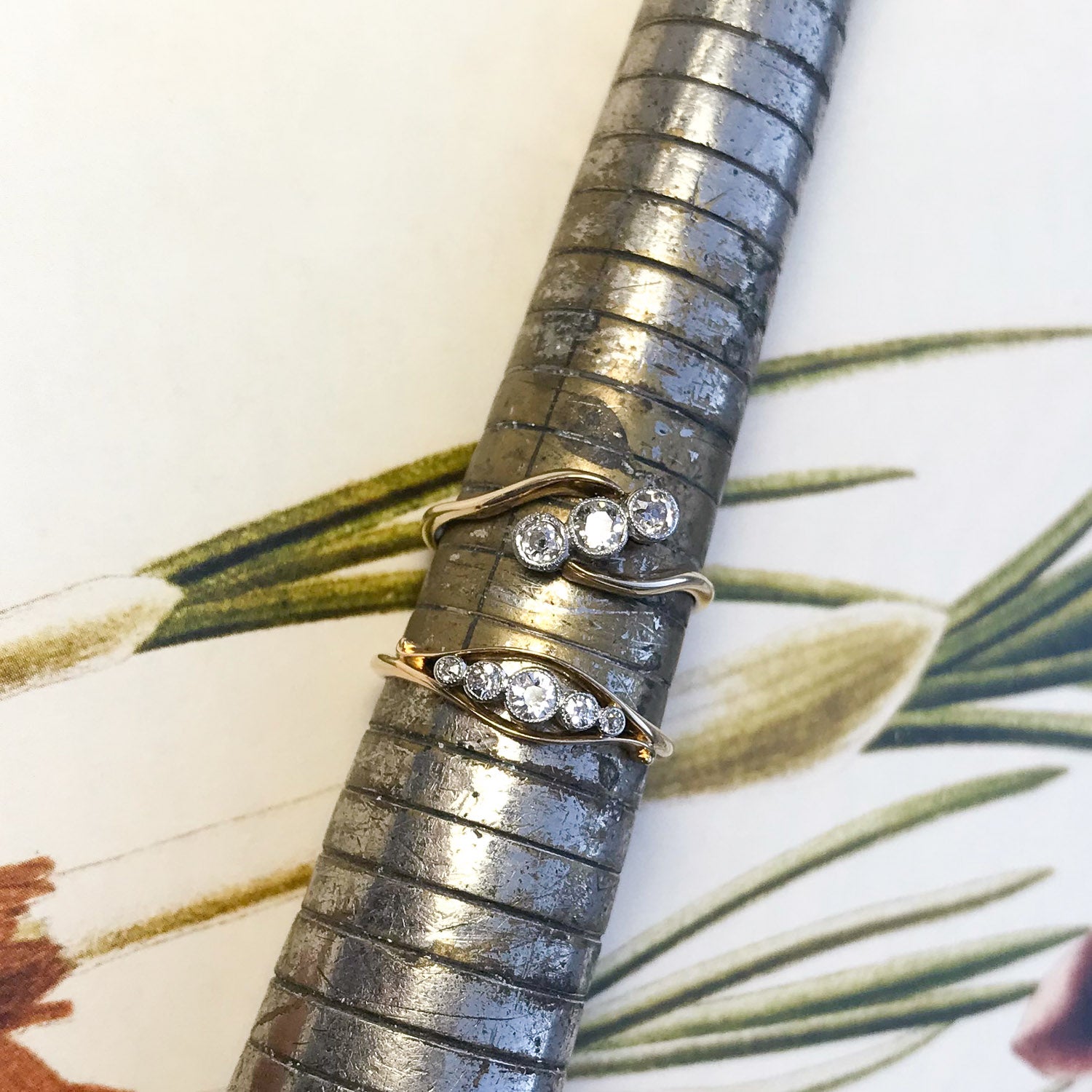 Charlotte Antique Three Stone Diamond Engagement Ring