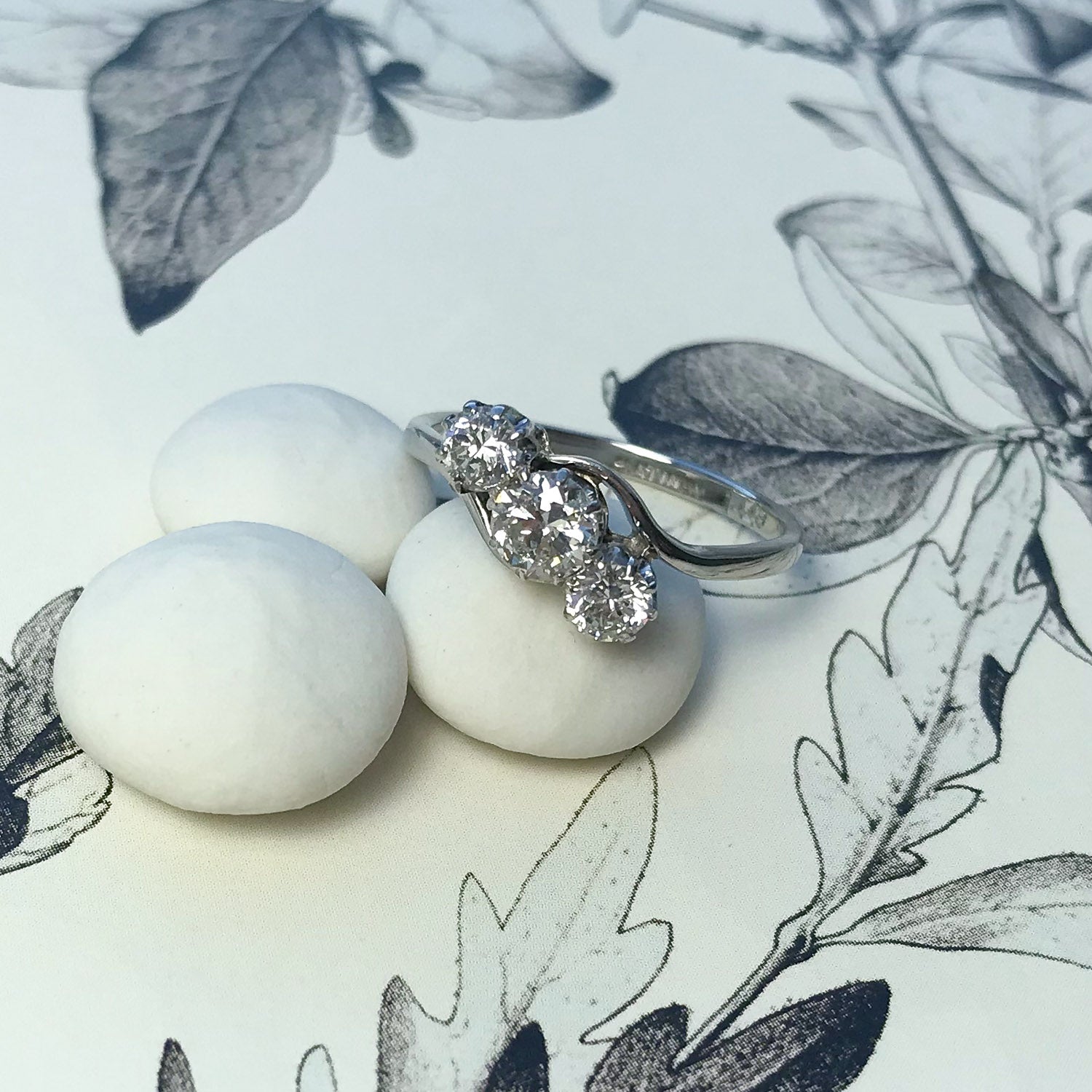 Emmeline antique three stone diamond engagement ring