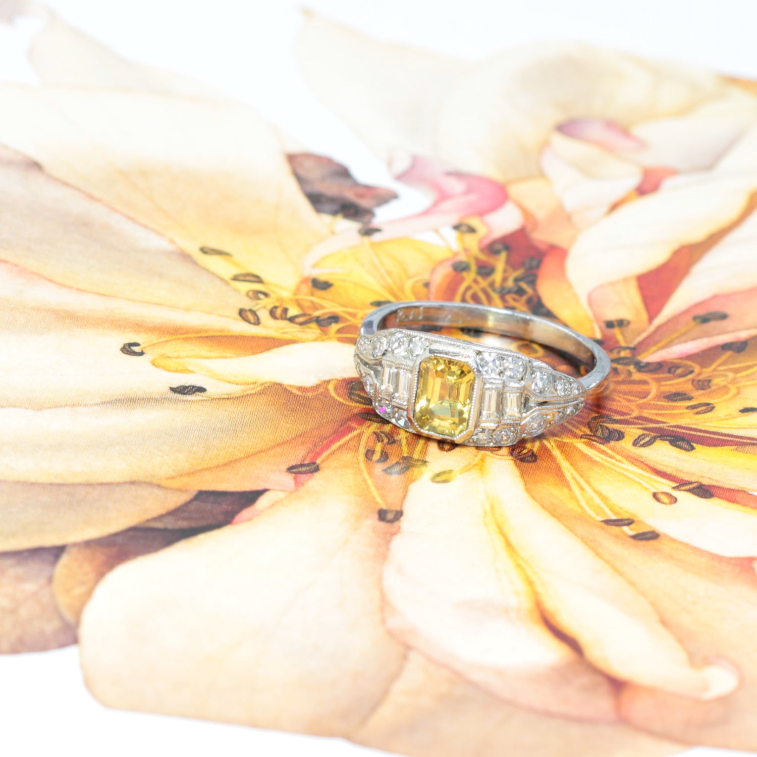 Coco Art Deco style yellow sapphire and diamond ring