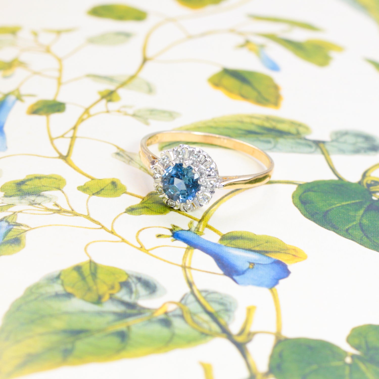 Silvia sapphire and diamond cluster engagement ring