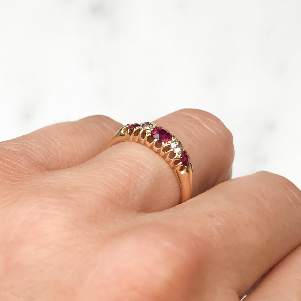 Lola antique Edwardian five stone ruby & diamond engagement ring
