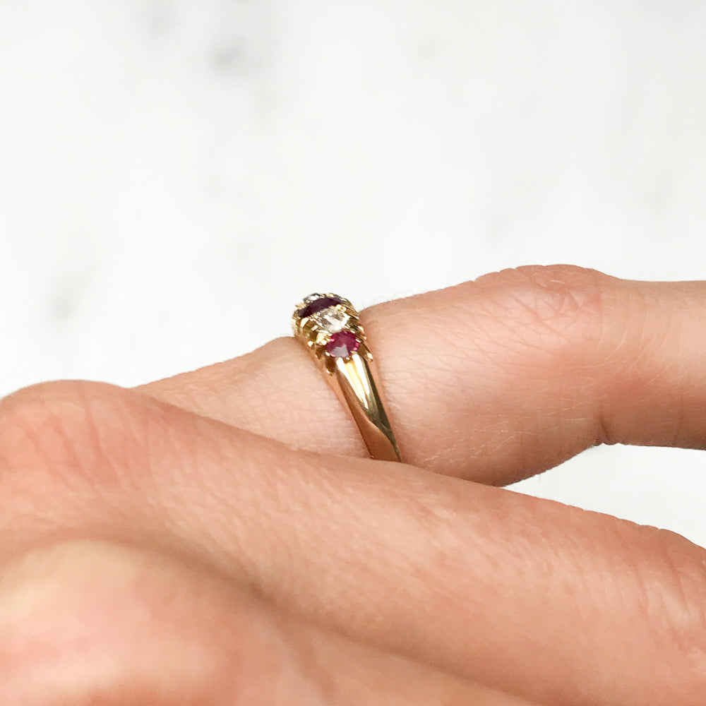 Lola antique Edwardian five stone ruby & diamond engagement ring