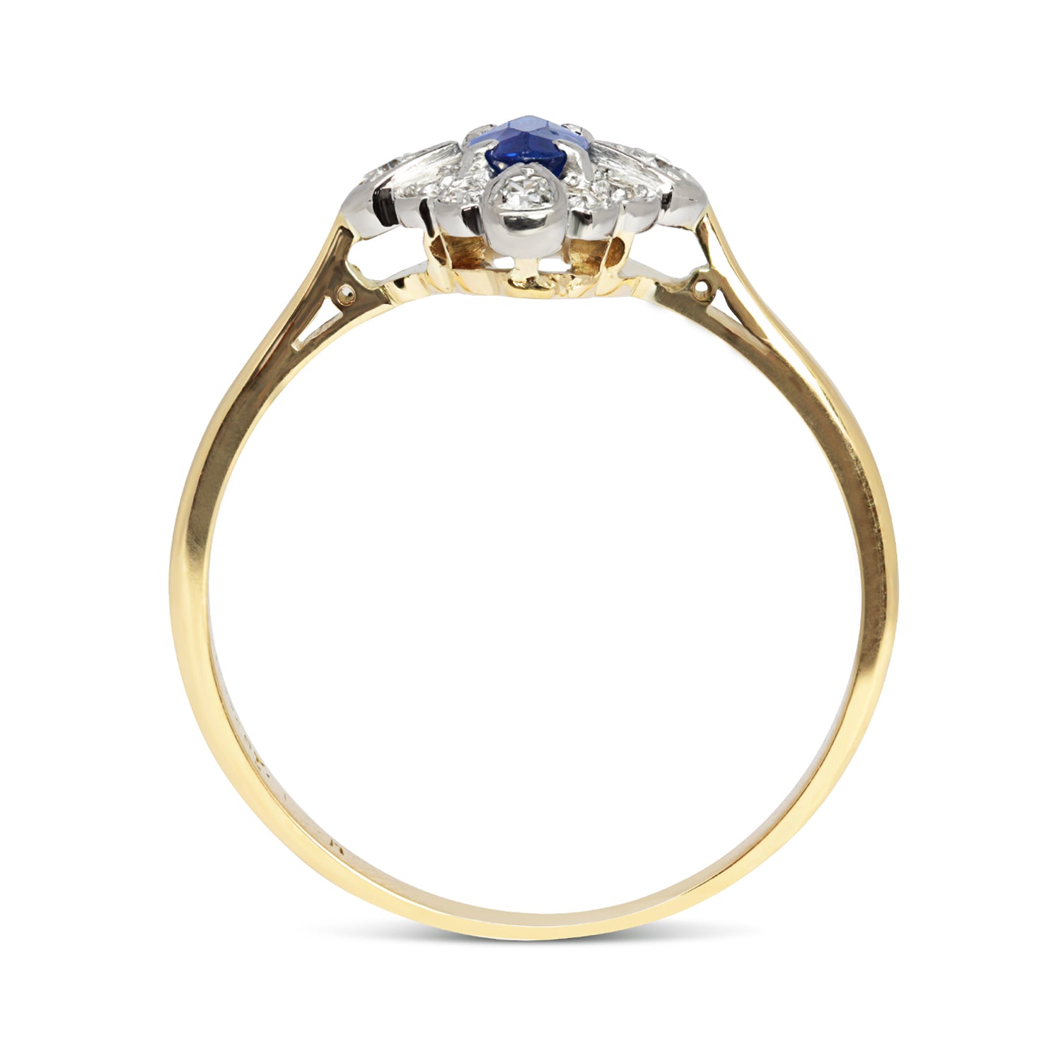 Lucinda vintage mid-century marquise cut sapphire and diamond ring