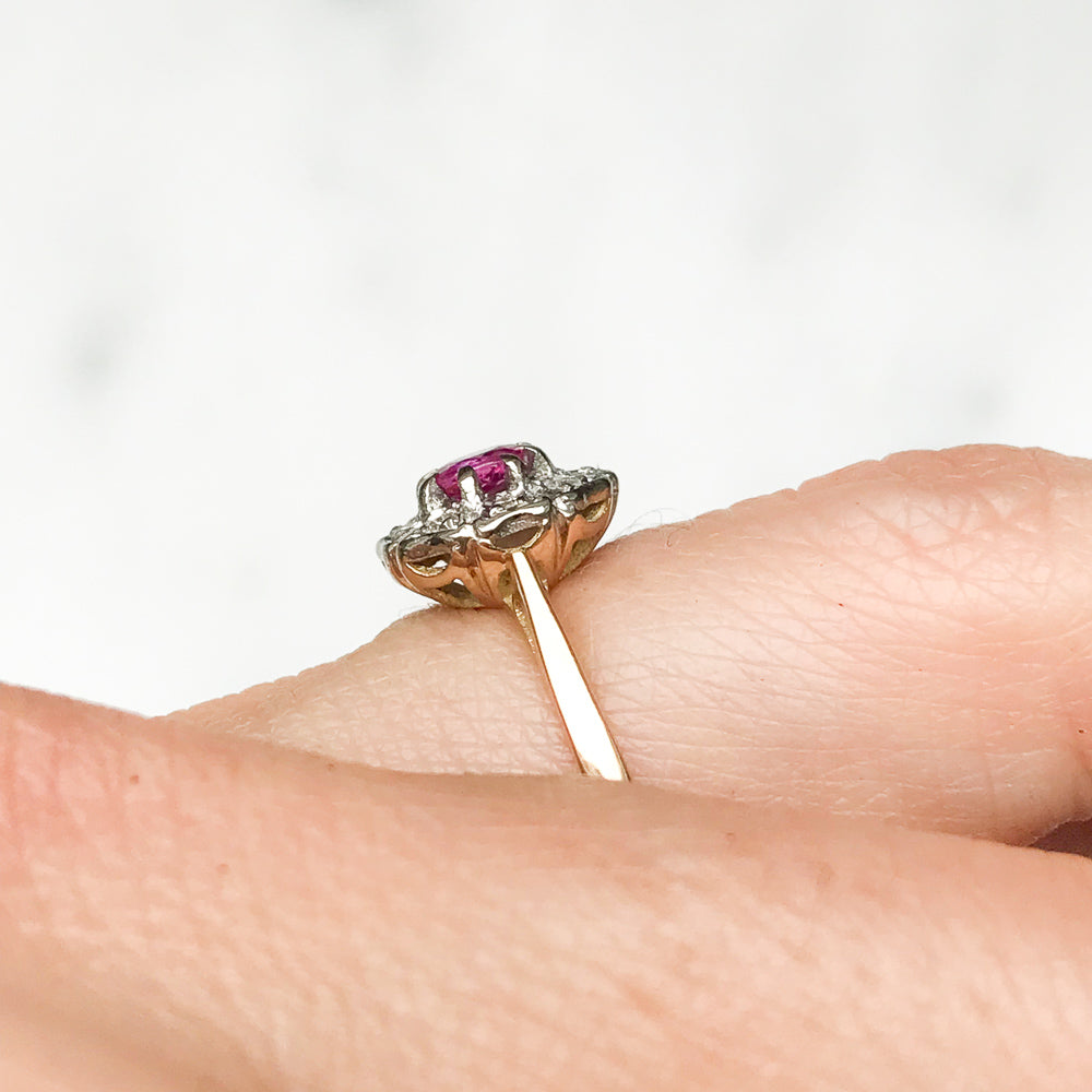 Martha antique ruby & diamond cluster engagement ring