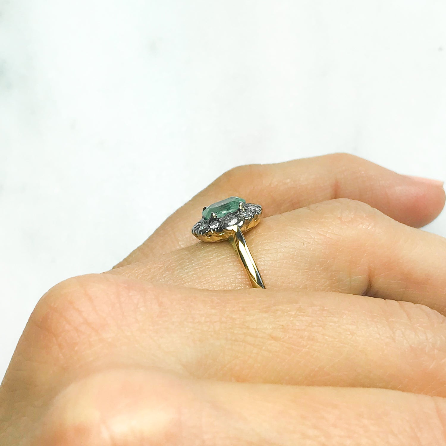 Penelope Victorian emerald and diamond engagement ring