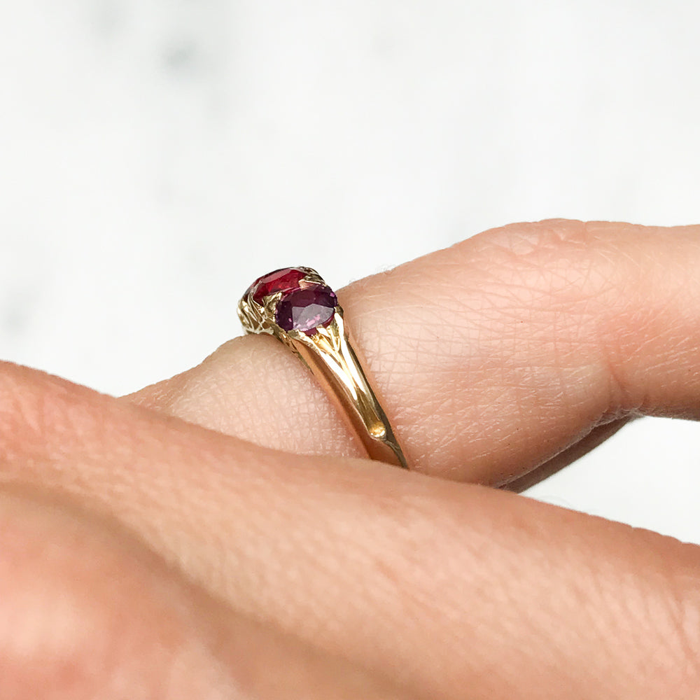 Scarlett antique Victorian five stone ruby engagement ring